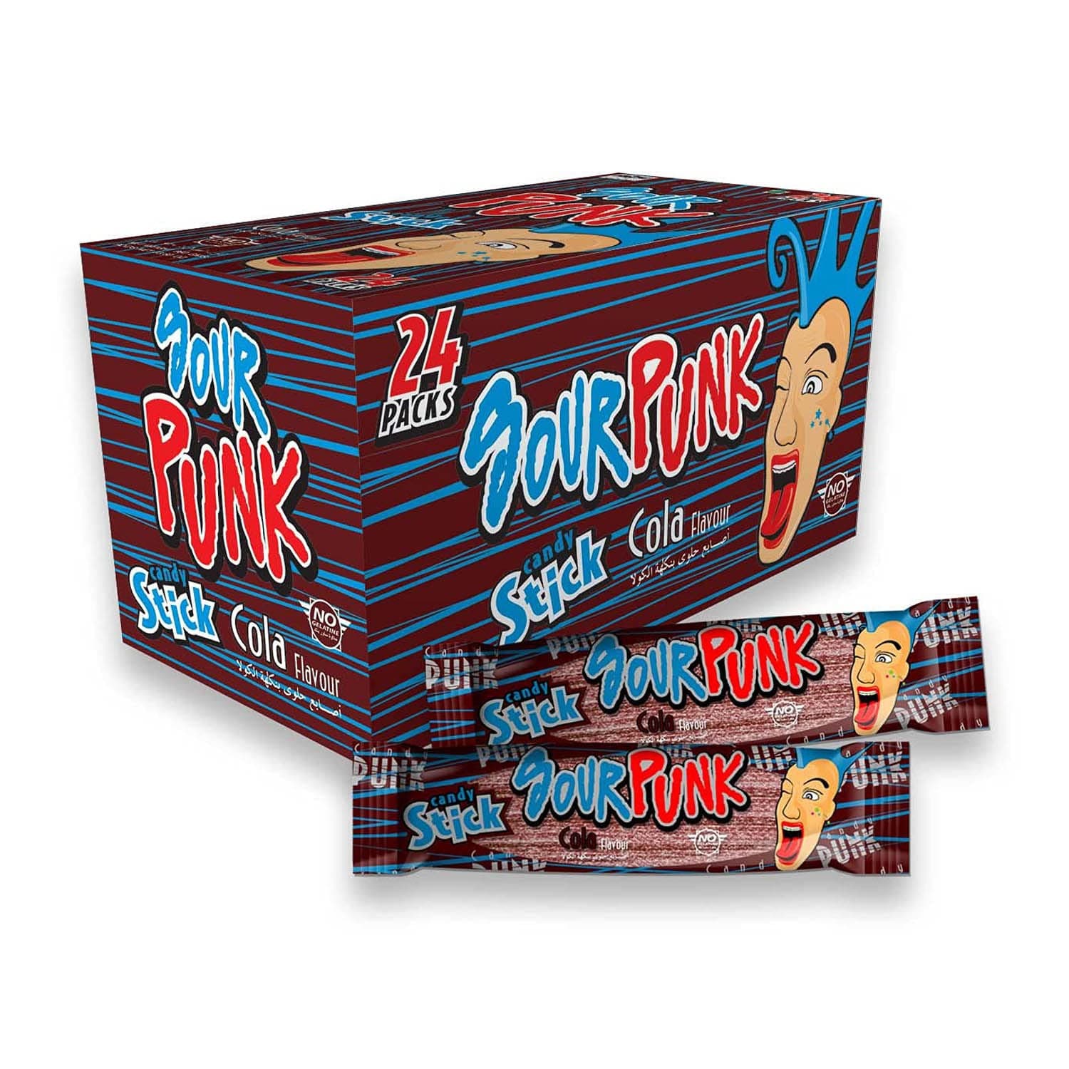 Sour Punk Candy Sticks in Cola Flavor - Pack of 24 (40g each), Sweet and Sour Chewy Cola Candy Party Treats Pack Share with Friends and Family