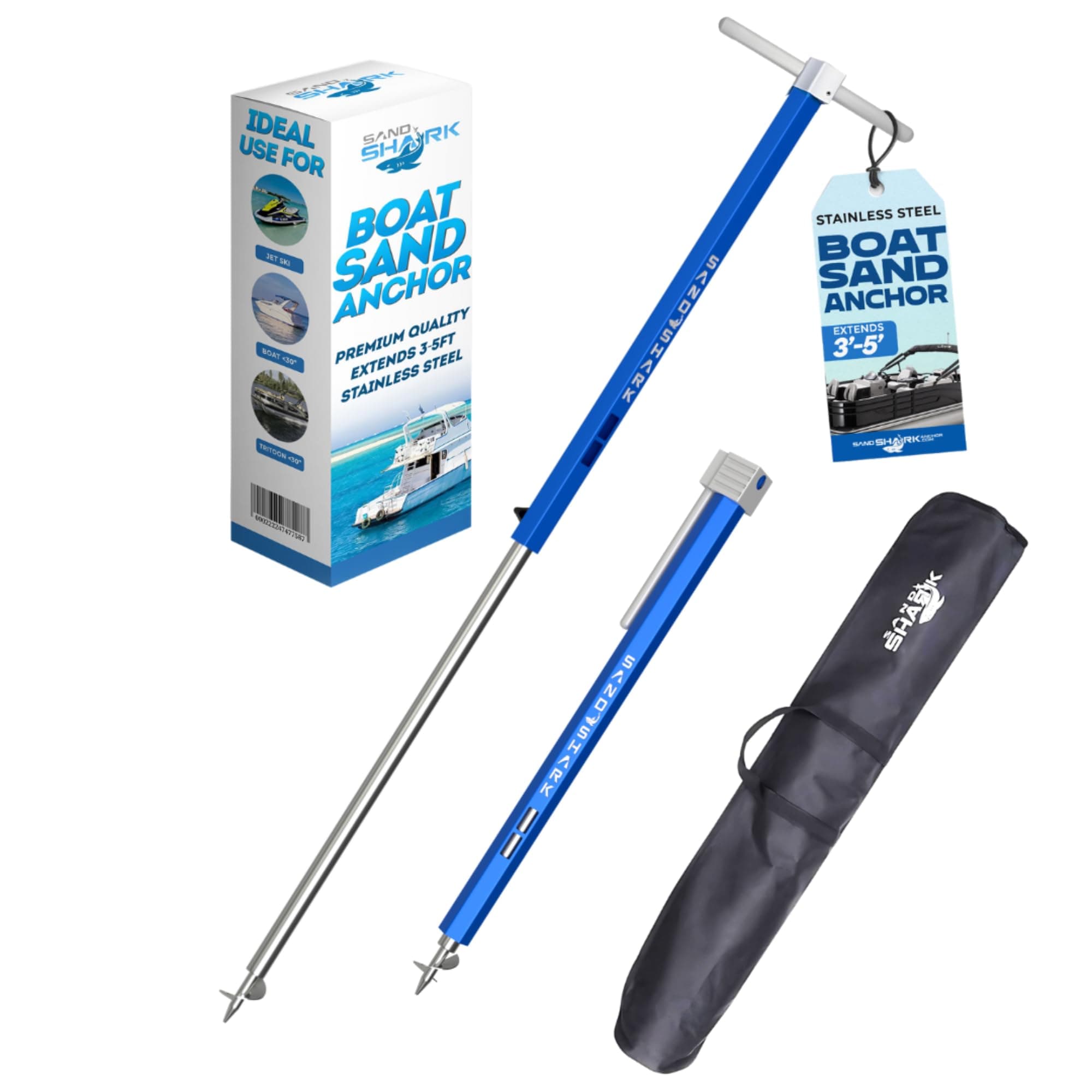 SandShark Anchor - Premium Screw in Boat Anchor, Pontoon Boat Anchor, Stainless Steel Shallow Water Anchor Pole, Sand Anchor w/Case - Essential Pontoon Boat Accessories