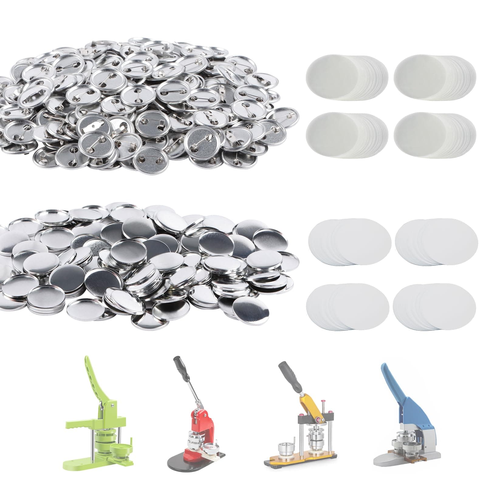 500 Sets Metal 25mm(1 inch) Blank Button Supplies Button Parts, 25mm Buttons Parts Badge Kit for Butons Maker Machine, Including Metal Shells Paper&Clear Film