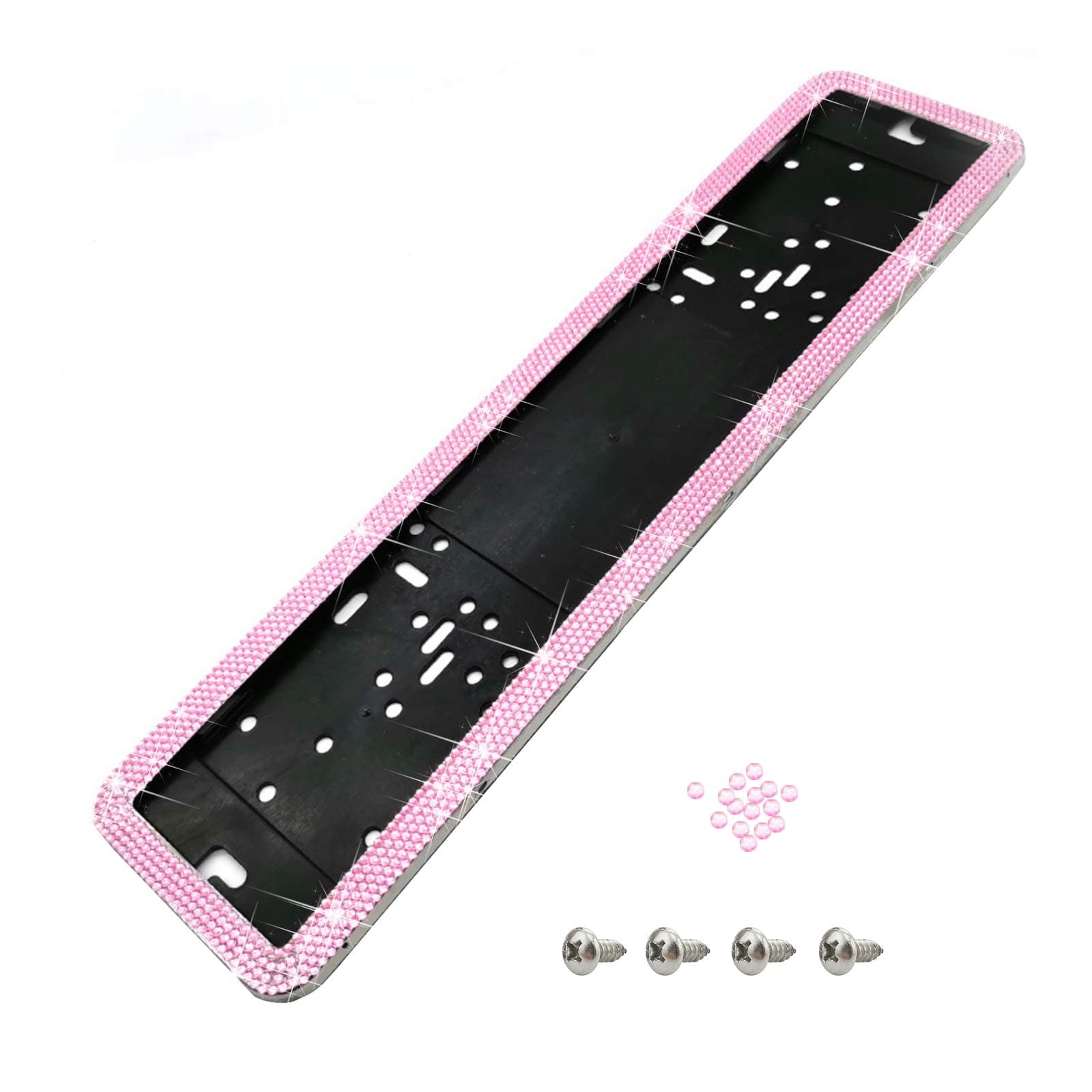 Number Plate Holder 3D, Number Plate Surround Holder, Car Registration Plate Holders, Car Accessories Women Bling Crystal Decorations with 4 Screws Metal Registration License Bracket Fixing Kit 1-PC