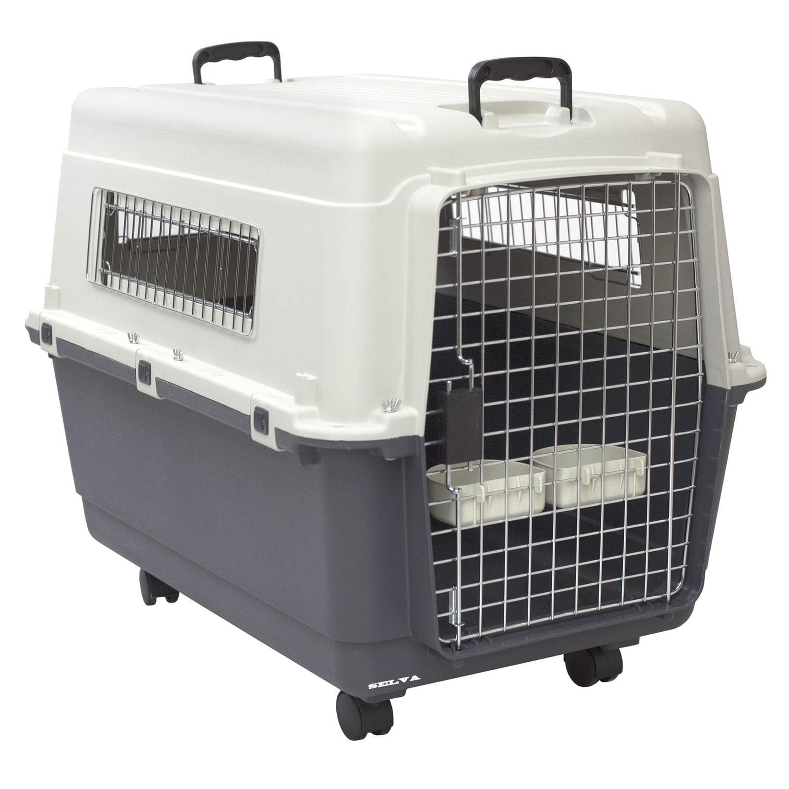 Selva Premium Large Rolling Travel Dog Crate - Pet Carrier Door Cat Cage | Perfect Puppy House Durable Convenient Easy Assemble Kennel | Built in Handles & Removable Locking Wheels | Airline Approved