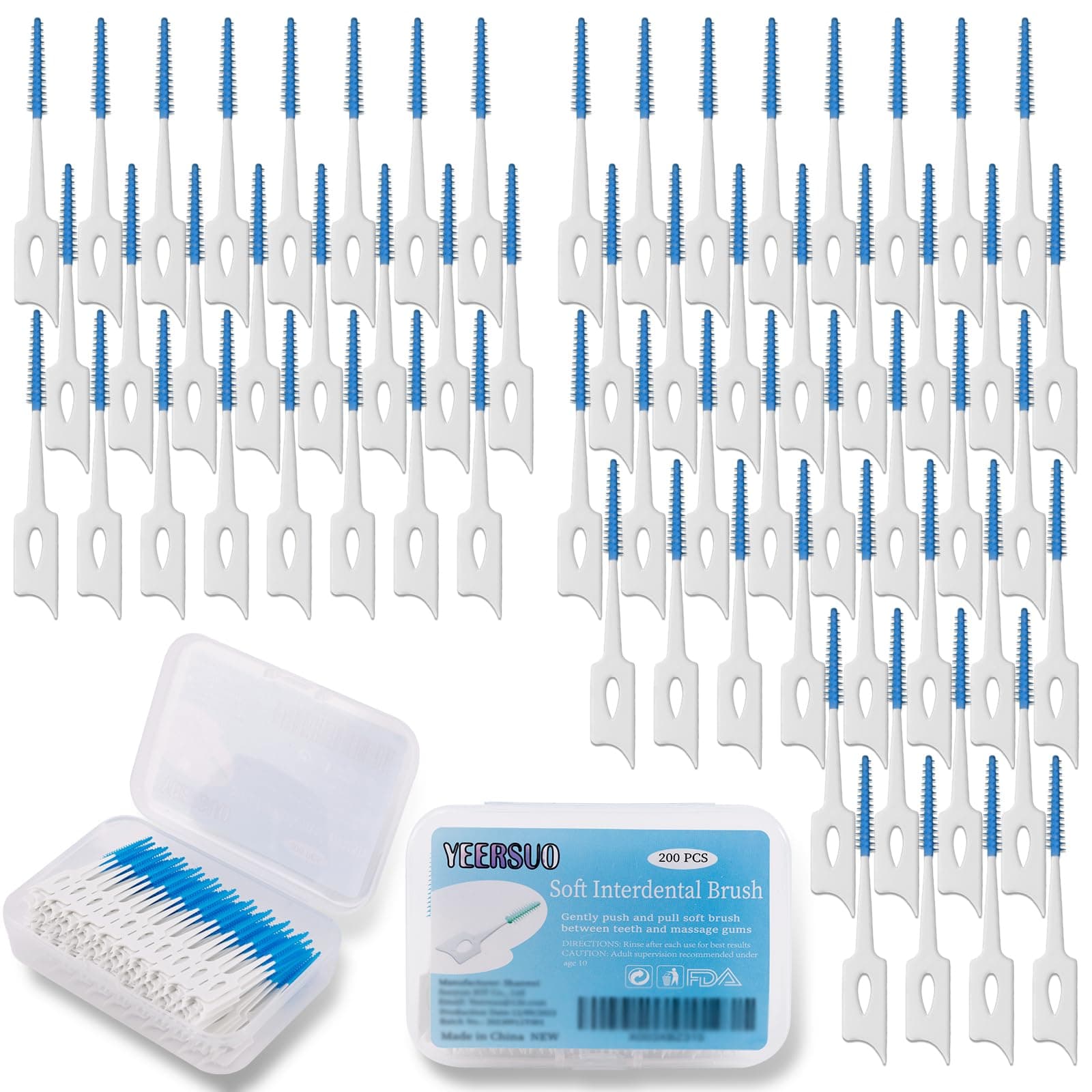 Dental Floss Picks, Soft Toothpicks Braces Brush Between Teeth, Tooth Flossing Brush Disposable for Cleaning, Floss Picks for Teeth, Blue Colors, 200 PCS