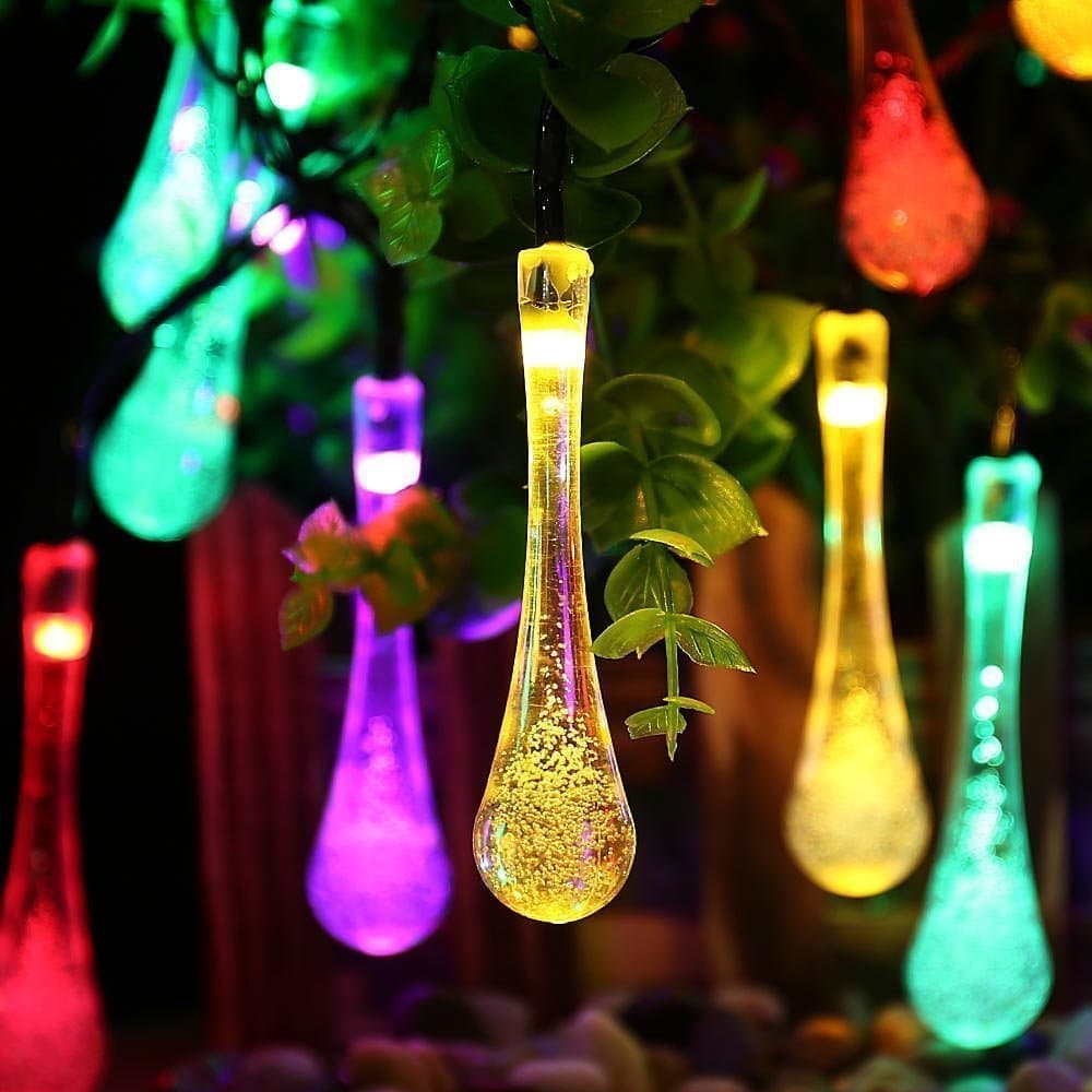Solar Powered LED Fairy String Lights for Outdoor Garden Patio Party Christmas Tree Xmas Decorations (6m, 30 Waterdrop LEDs, Multicolor)