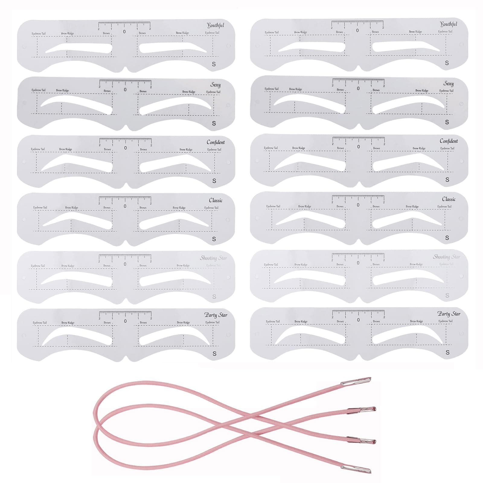 12 Pieces Reusable Eyebrow Stencil, Eyebrow Template with Elastic Band for Beginners(6 Styles) clear