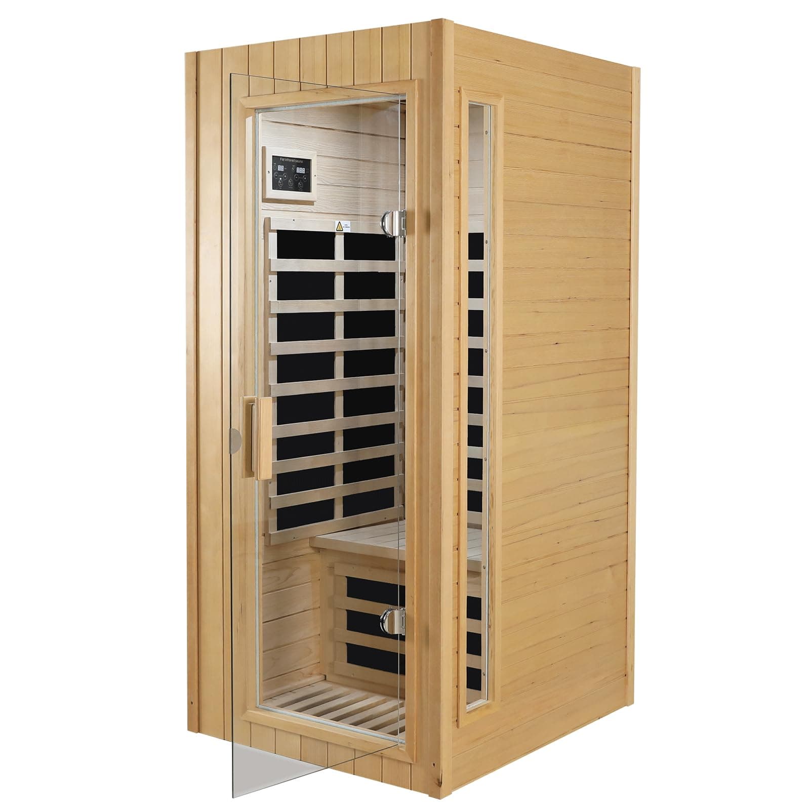LTCCDSS Far Infrared Sauna Home Canadian Hemlock Wood Sauna 1 Person 1300W Low-EMF Indoor Saunas 120V with Bluetooth, LED Light, LCD Control Panel and Tempered Glass Door, Room: 33 * 38.3 * 73 inch