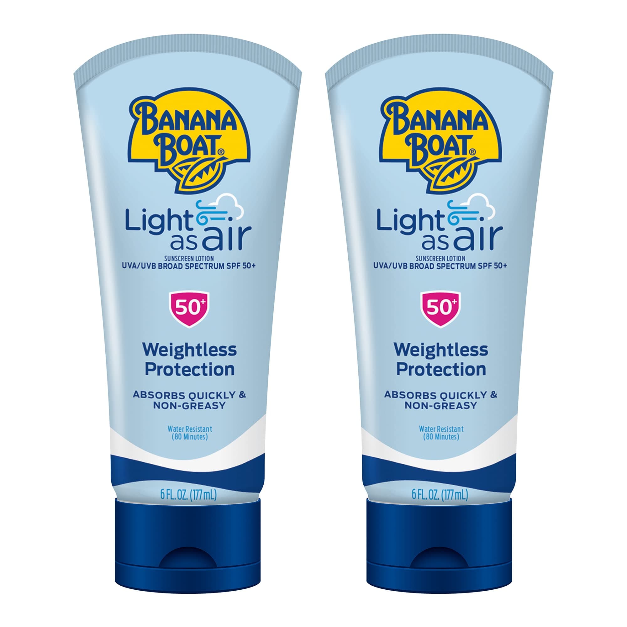 Banana Boat Light As Air Sunscreen Lotion SPF 50 Twin Pack | Lightweight & Non-Greasy Lotion Sunscreen SPF 50, Sunblock, Oxybenzone Free, 6oz each
