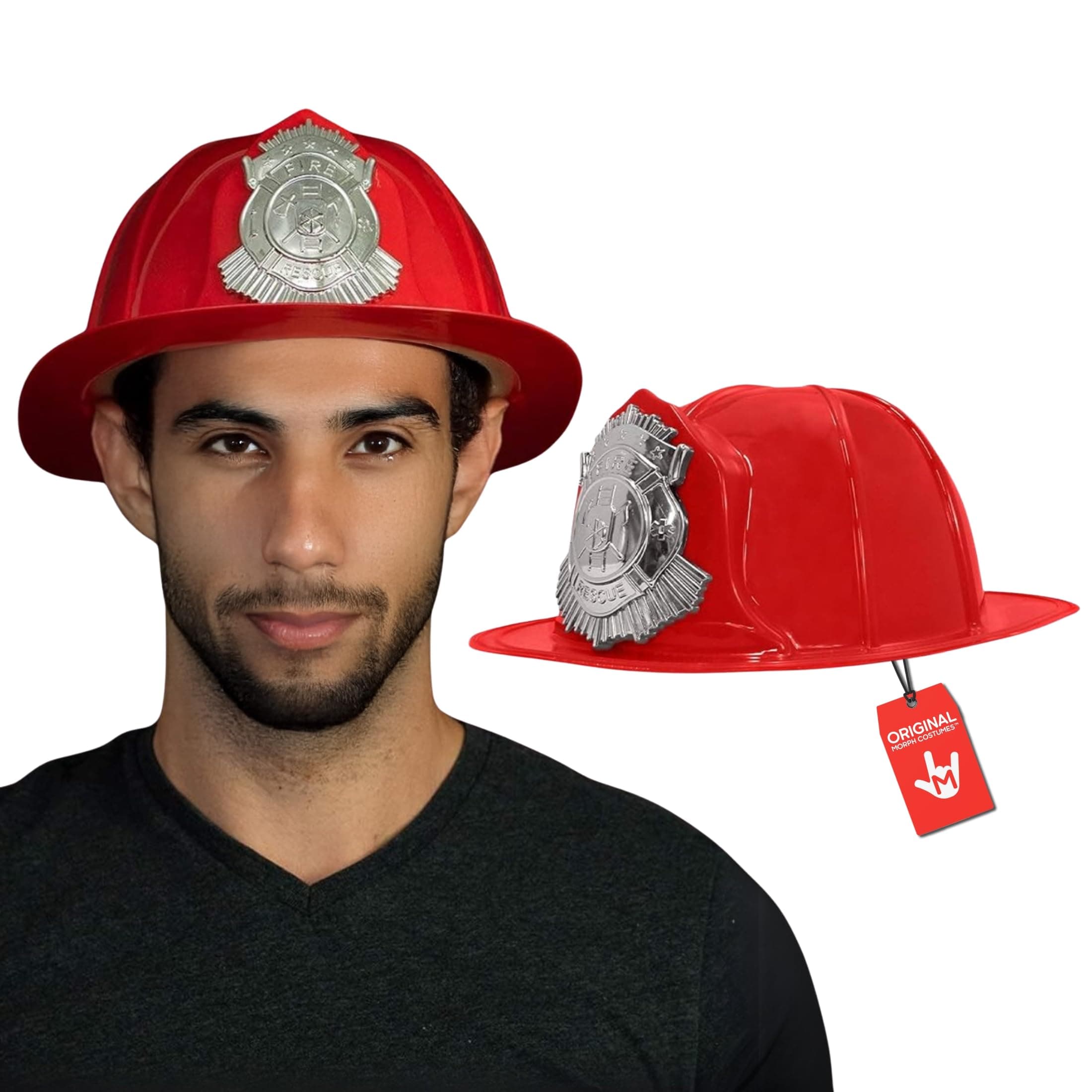Nicky Bigs Novelties Adult Fireman Costume -Hard Helmets - Fireman Helmet - Firefighter Hats - Fireman Accessories, One Size, Red, One size