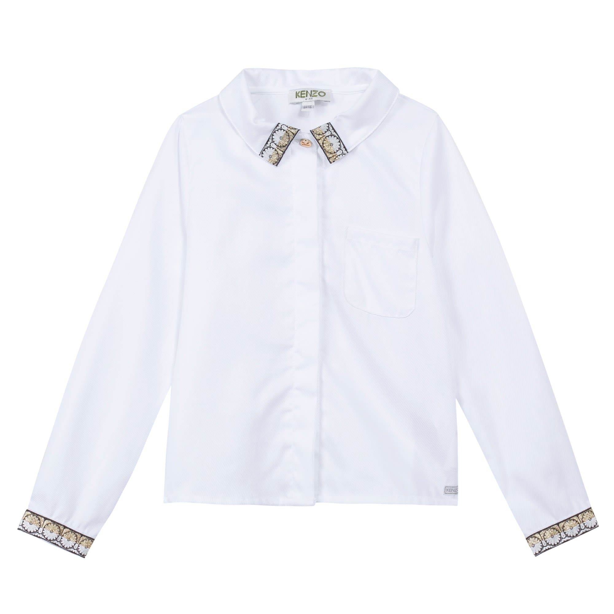 Girls fashion White soft Cotton designer Button Down Shirt by Kenzo -France