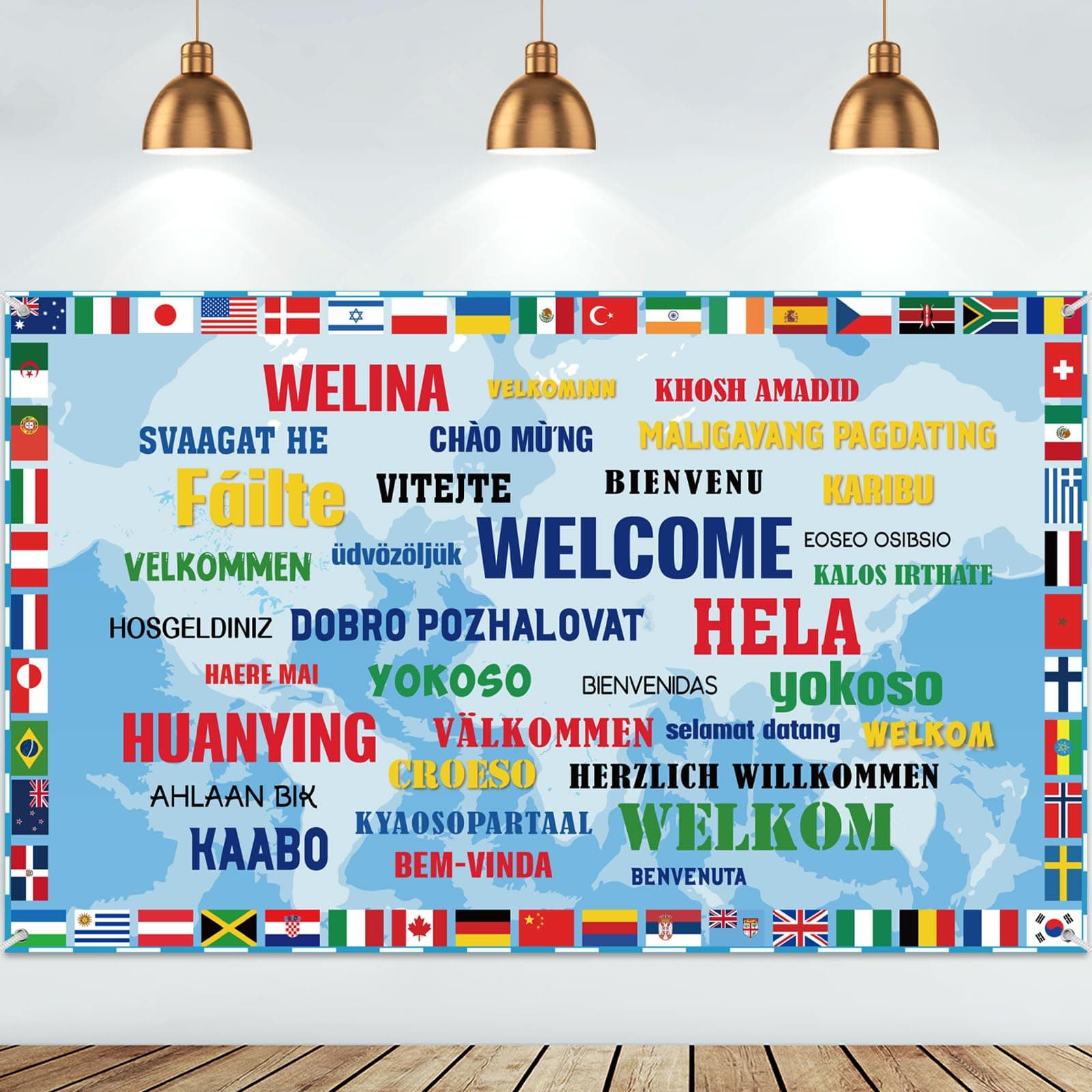 Tatuo International Flag Backdrop International Welcome Banner World Flags Background Around The World Banner Decoration for Country Sports Events Party Favors Club Photo Booth Props, 71 x 43 Inch