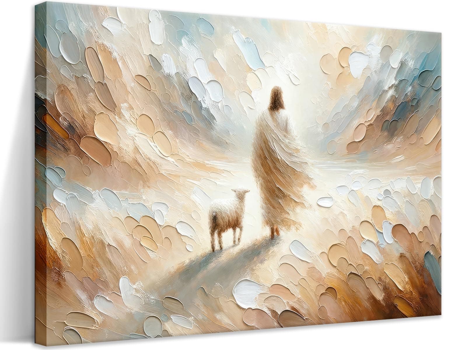 Jesus Leaves the 99 Sheep Canvas Wall Art, Christian Jesus Lamb Wall Decor Painting, The Lost Sheep Bible of Parable Posters Prints for Living & Prayer Room Church Home Decor 12x16 In Framed