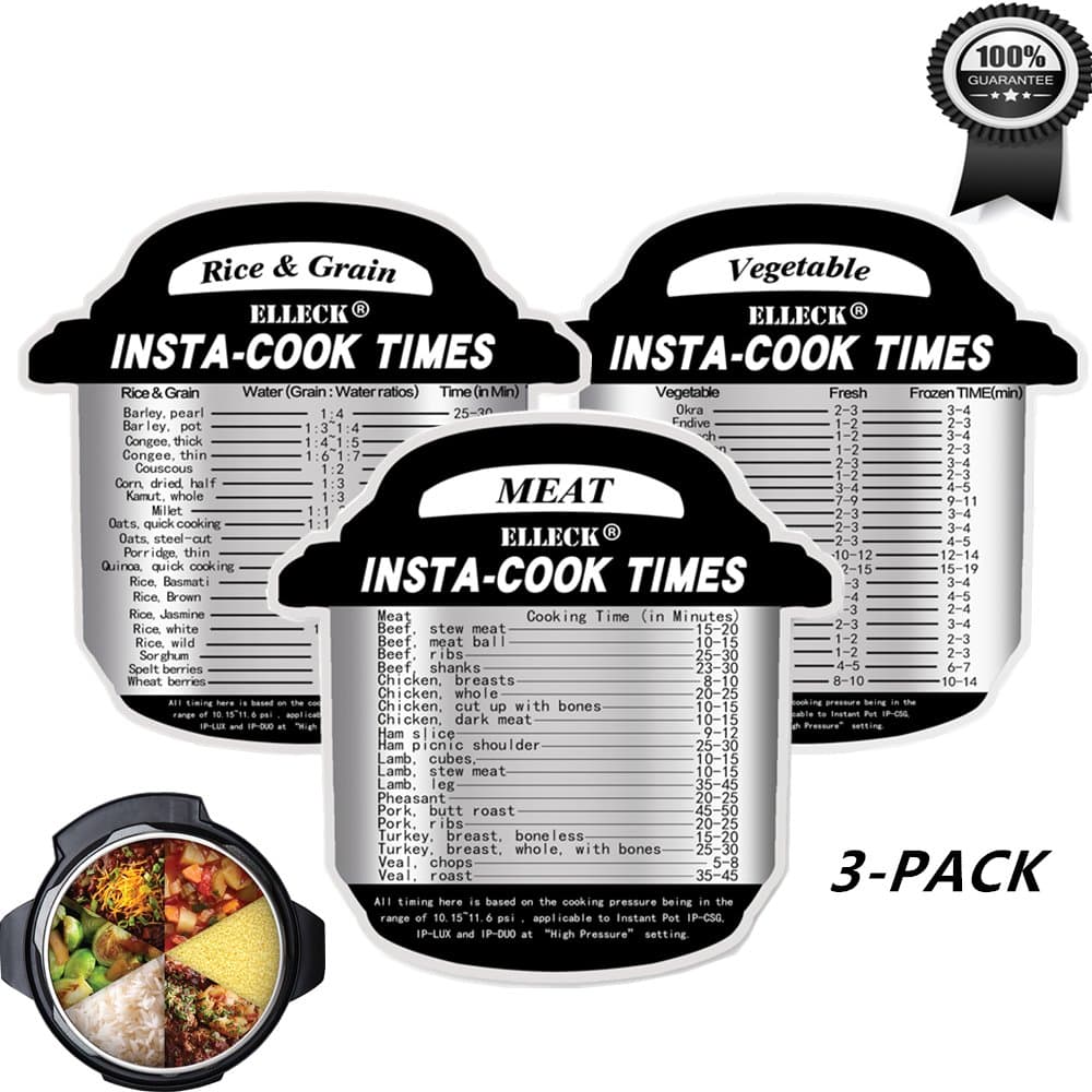 Electric Pressure Cooker Cook Times Quick Reference Guide Compatible with Instant Pot- Meat& Vegetable& Rice, Cooking Times for 60 Common Prep Functions. Best Gift Idea