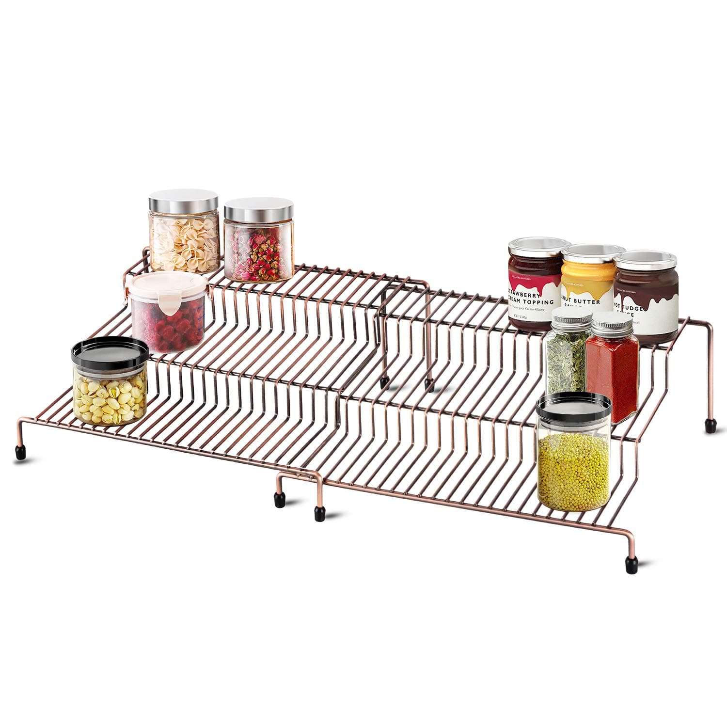 3 Tiers Expandable Spice Racks Step Shelf Multipurpose Storage Rack Non-Skid Cabinet Countertop Organizer for Kitchen Pantry Bathroom, 2-Pack