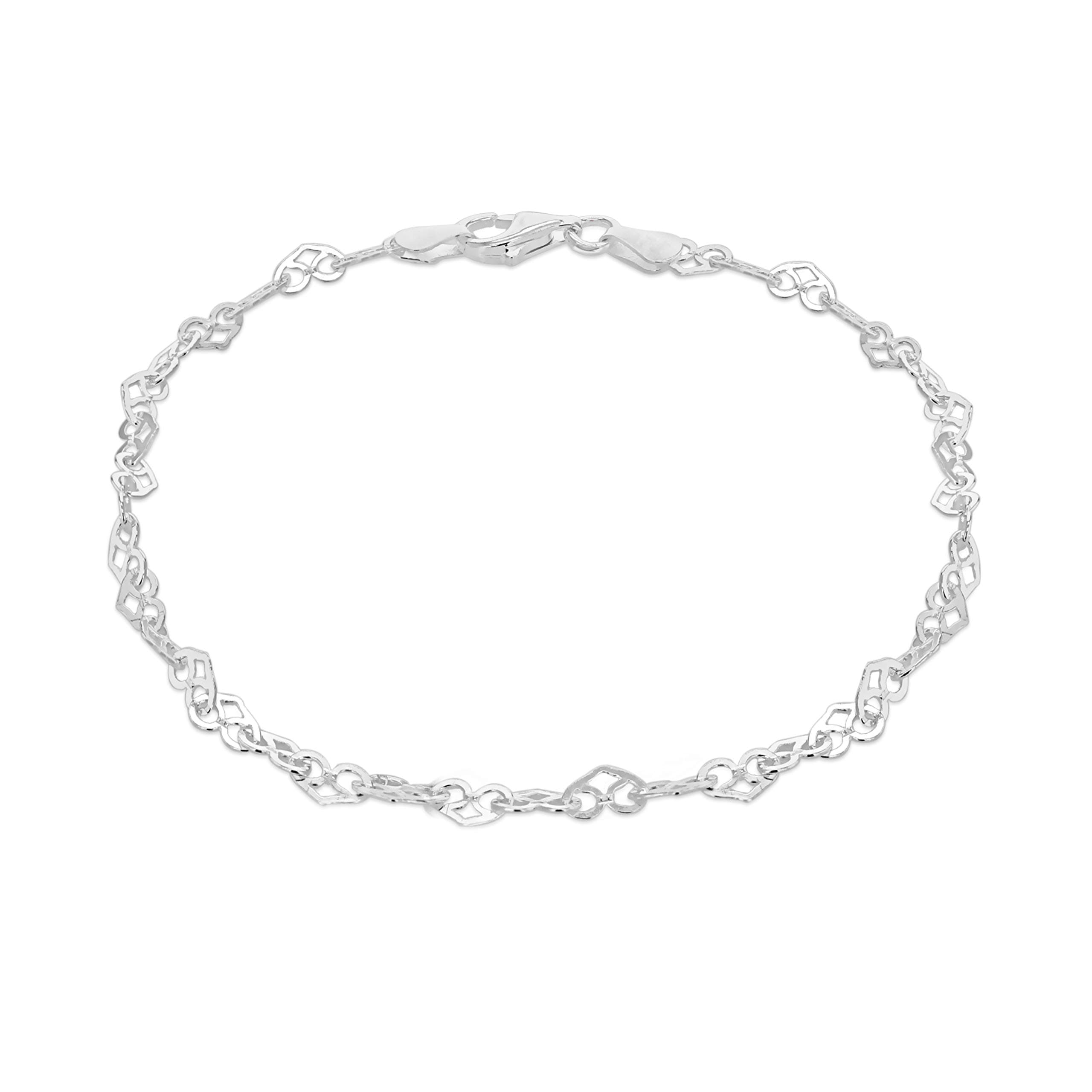 Women's Sterling Silver Patterned Heart Link Bracelet of 19cm/7.5"