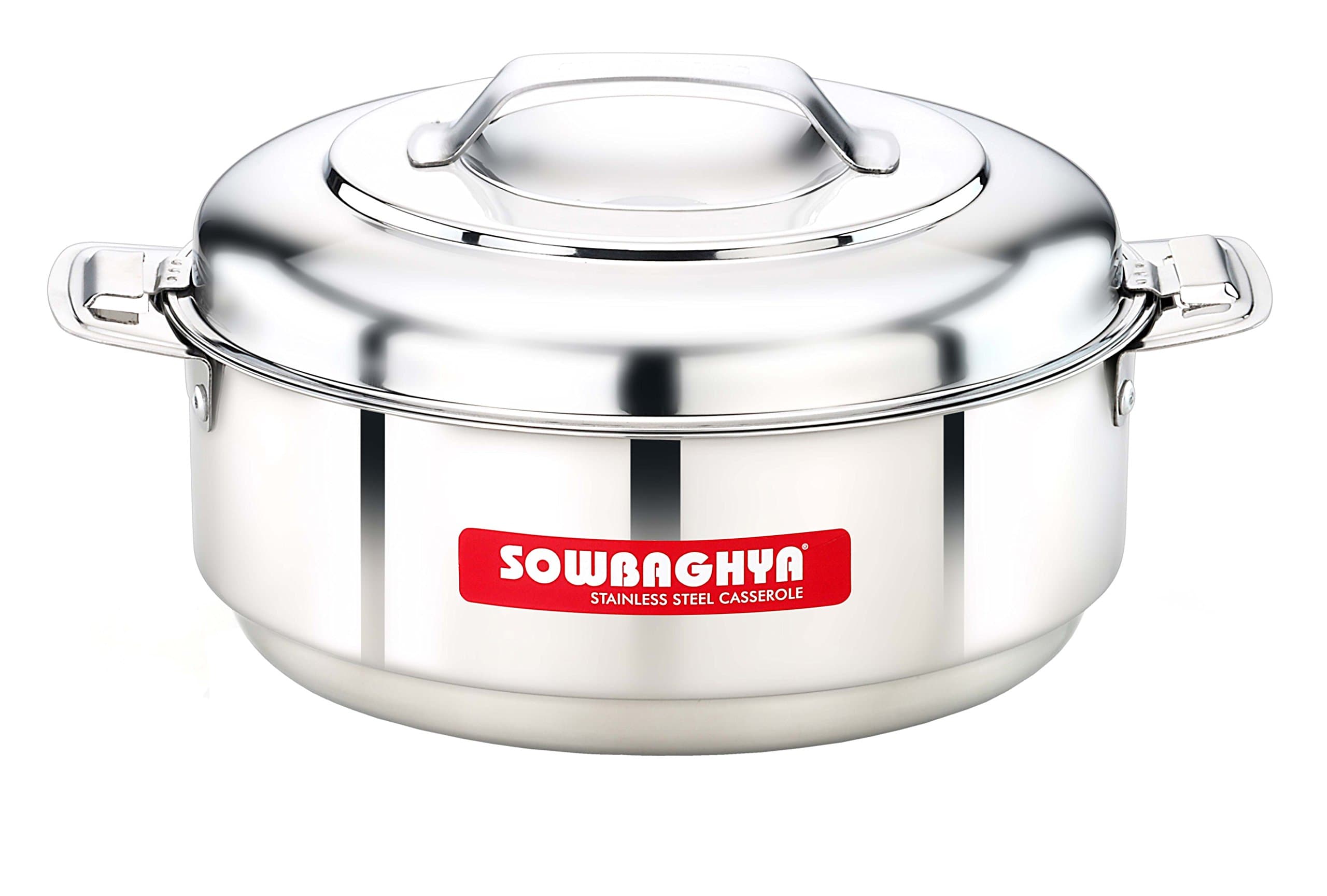 SOWBAGHYA Stainless Steel Casserole - 2500 ml, Silver Stainless Steel Solid Casserole | Hot Pot for Meal chapati Curry roti | Dishwasher Safe | Keeps Food Hot & Cold for Long Hours, Food Grade