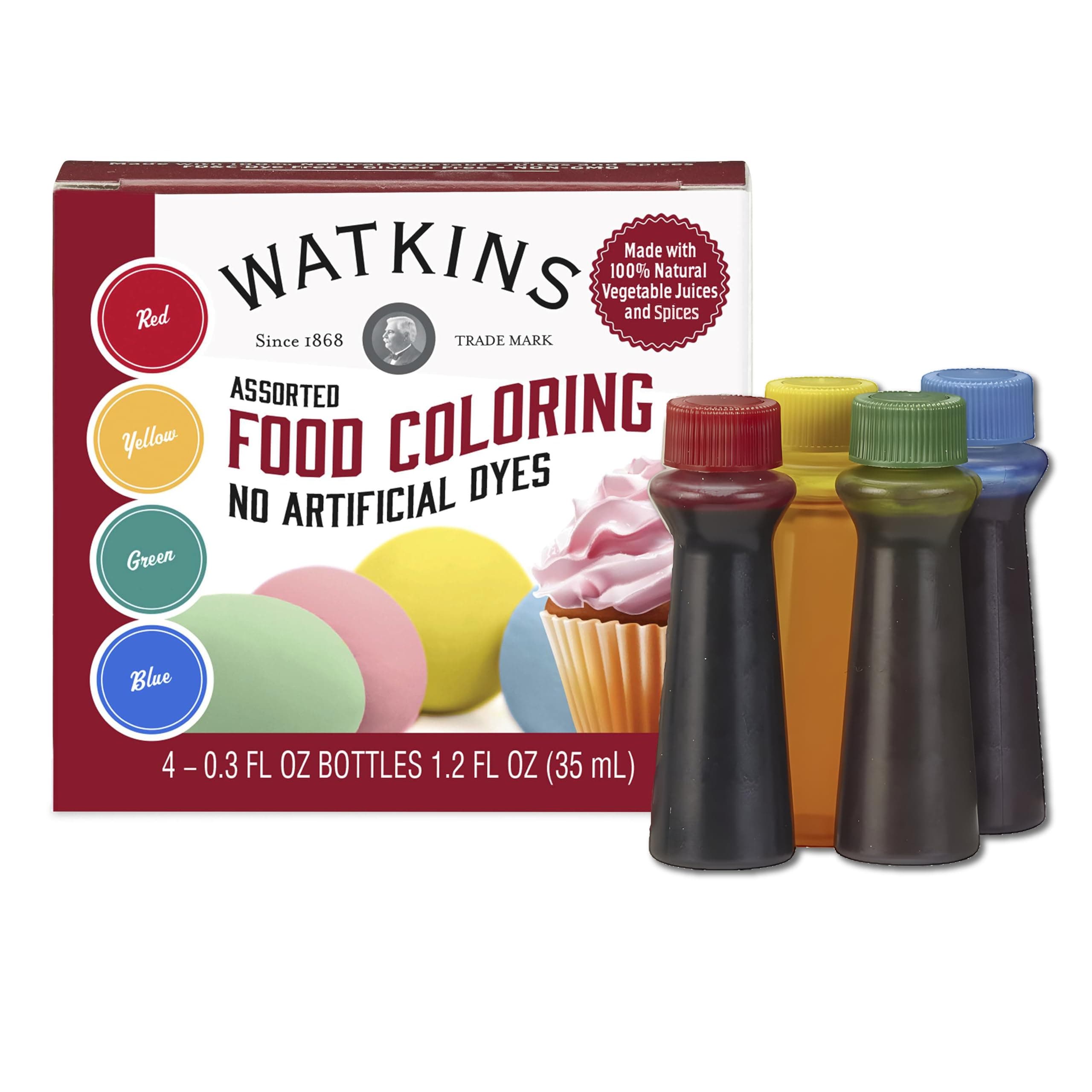 Watkins Assorted Food Colouring, Red/Yellow/Green/Blue, 35ml