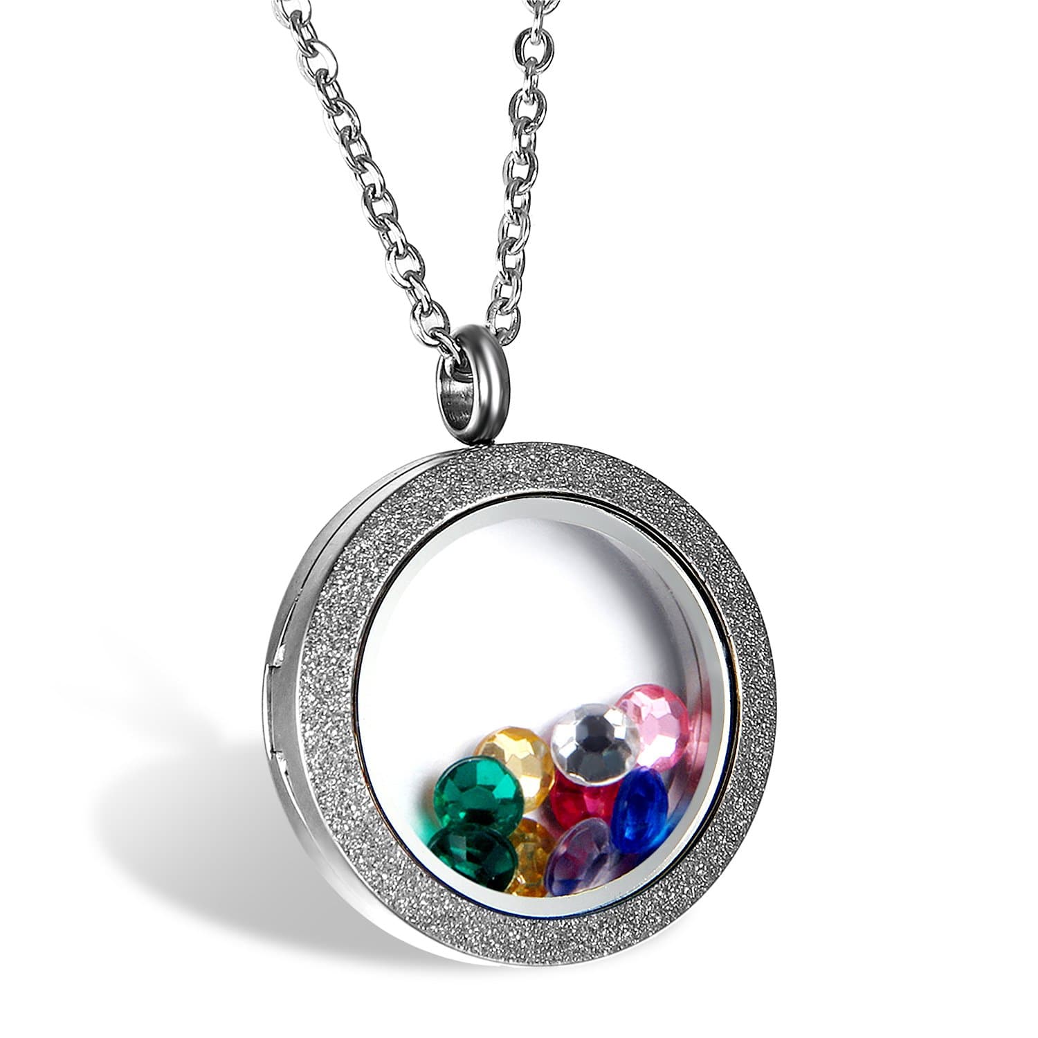 OIDEA Stainless Steel DIY Locket Living Memory Round Floating Charm Pendant Necklace for Men Women Kids Teens,Christmas,Birthday Gifts