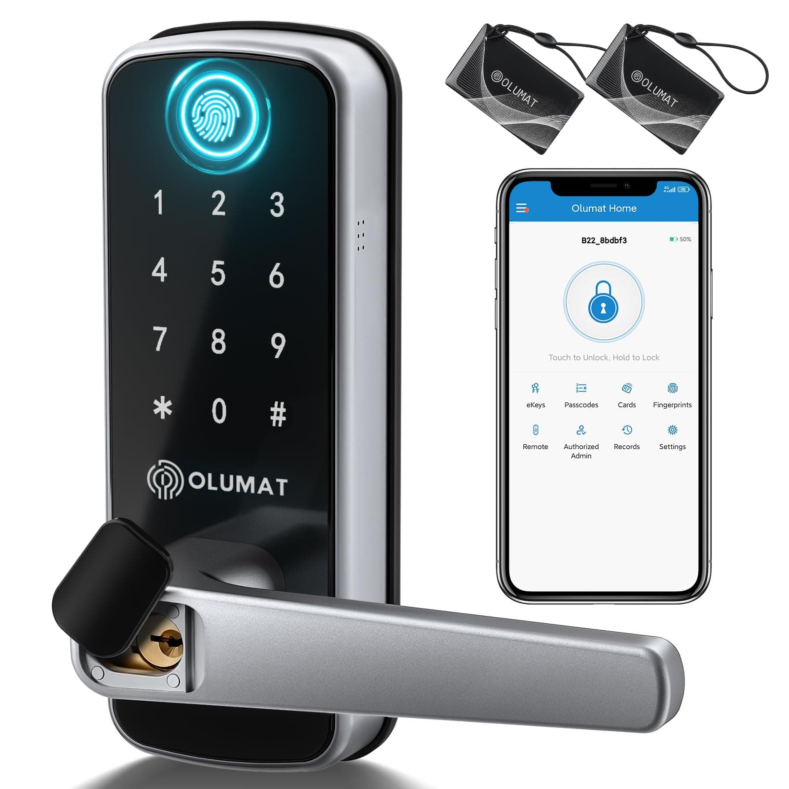 Smart Door Lock, OLUMAT Keyless Entry Door Lock Fingerprint Door Lock with Keypad Digital Lock with Handle for Home, Rental, Garage, Office and Hotel