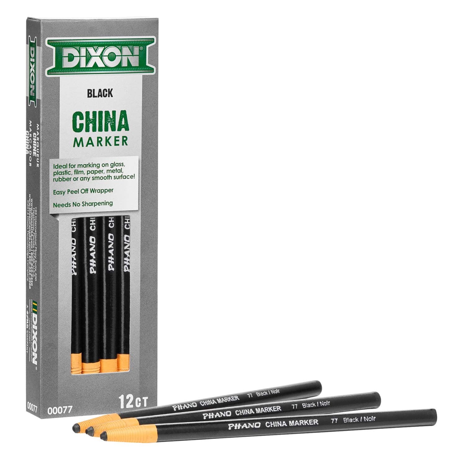 Dixon Phano Peel-Off China Marker Pencils, Black, 12-Count (00077)