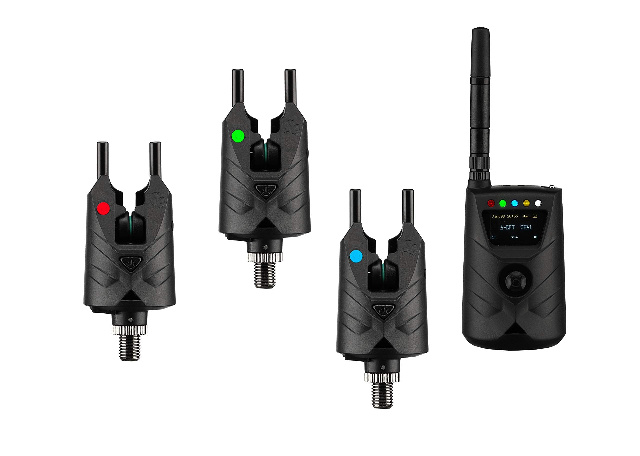 New Direction Tackle Bite Alarm S9pro 3+1 Set | Radio Mode | Smart Link | App Control | Receiver with Display | Rechargeable via USB-C | Nightlight