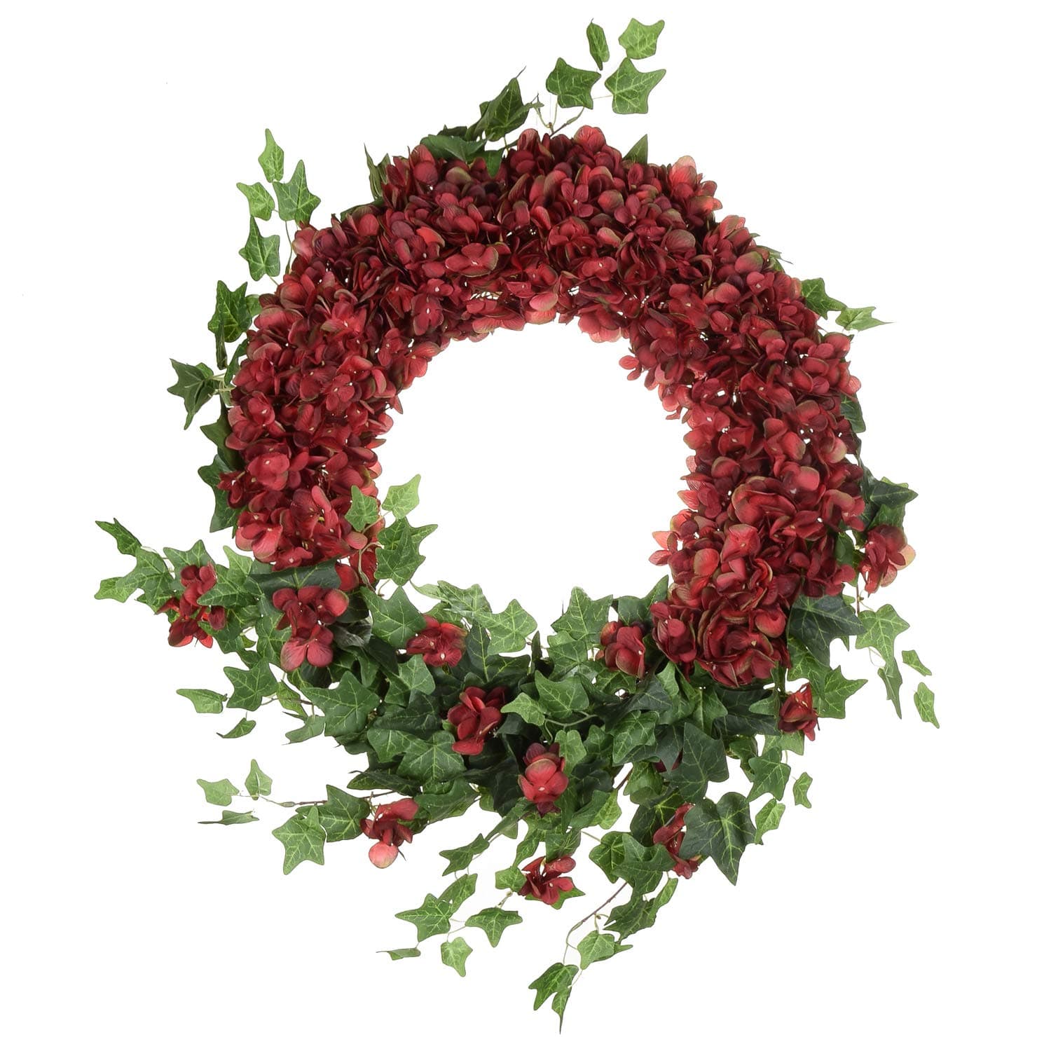 POETIC WREATH F7 Large 21 inch Red Hydrangea Half Moon Grapevine Wreath.Year Round Wreath.Spring Wreath.Summer Wreath.Front Door Wreath.Festival Wreath.Gifts Handmade Wreath.Rustic Wreath