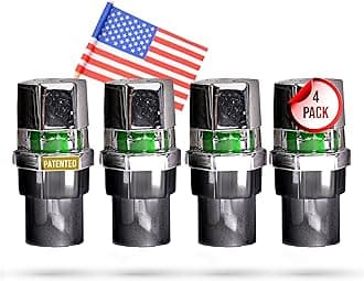 Tire Pressure Monitoring Valve Caps Sensor Gauge - Advanced Detection System, 50 PSI Sensing Air Alert Indicator for Cars, Trailers, Bikes - Chrome-Plated, Pack of 4