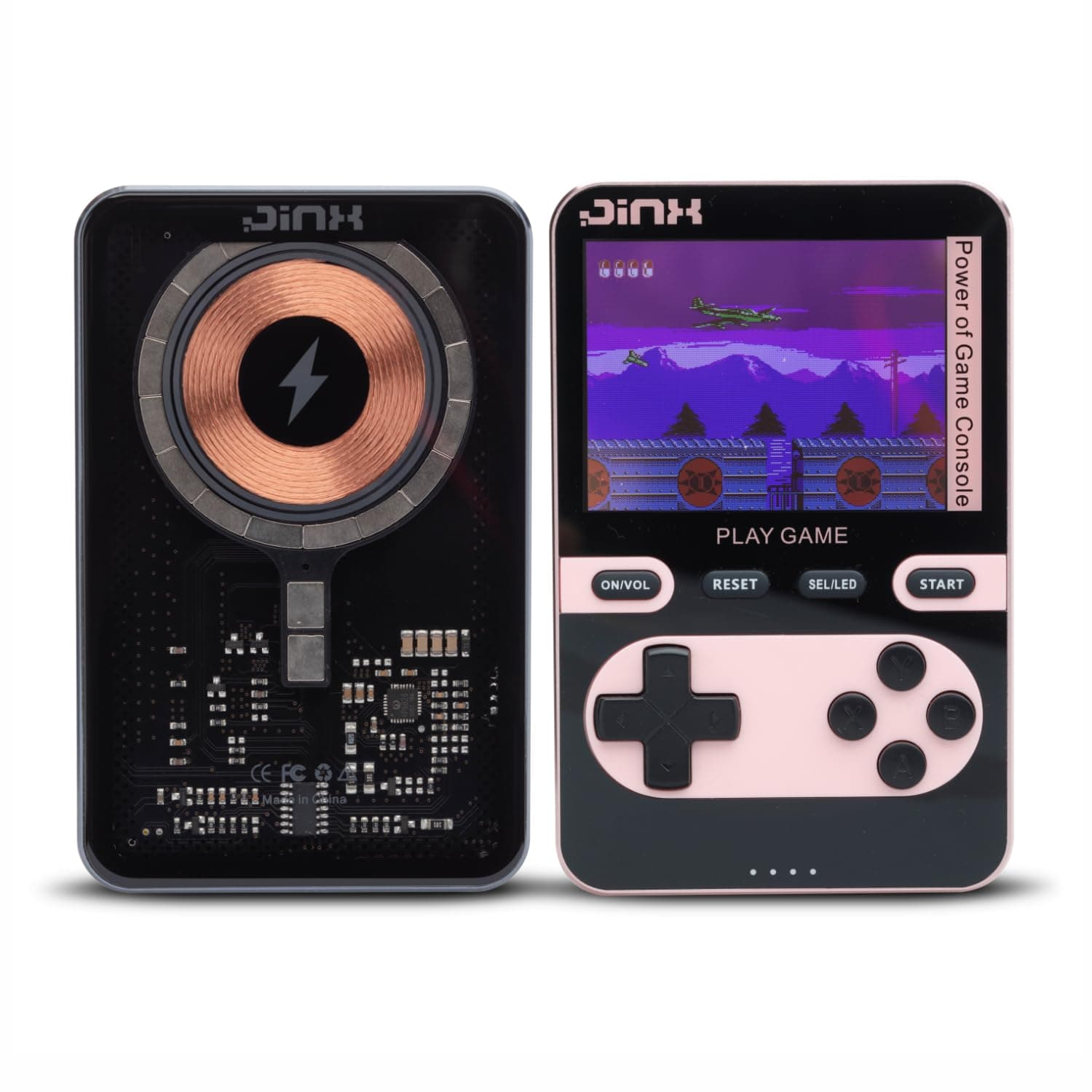 JINX Alpha Pro Wireless Magnetic Powerbank with Retro Video Game|Classic Built-in Retro Games with Powerbank|8000mAh 15W Magsafe Compatible Power Bank Fast Charging for iPhone, Android (Pink)