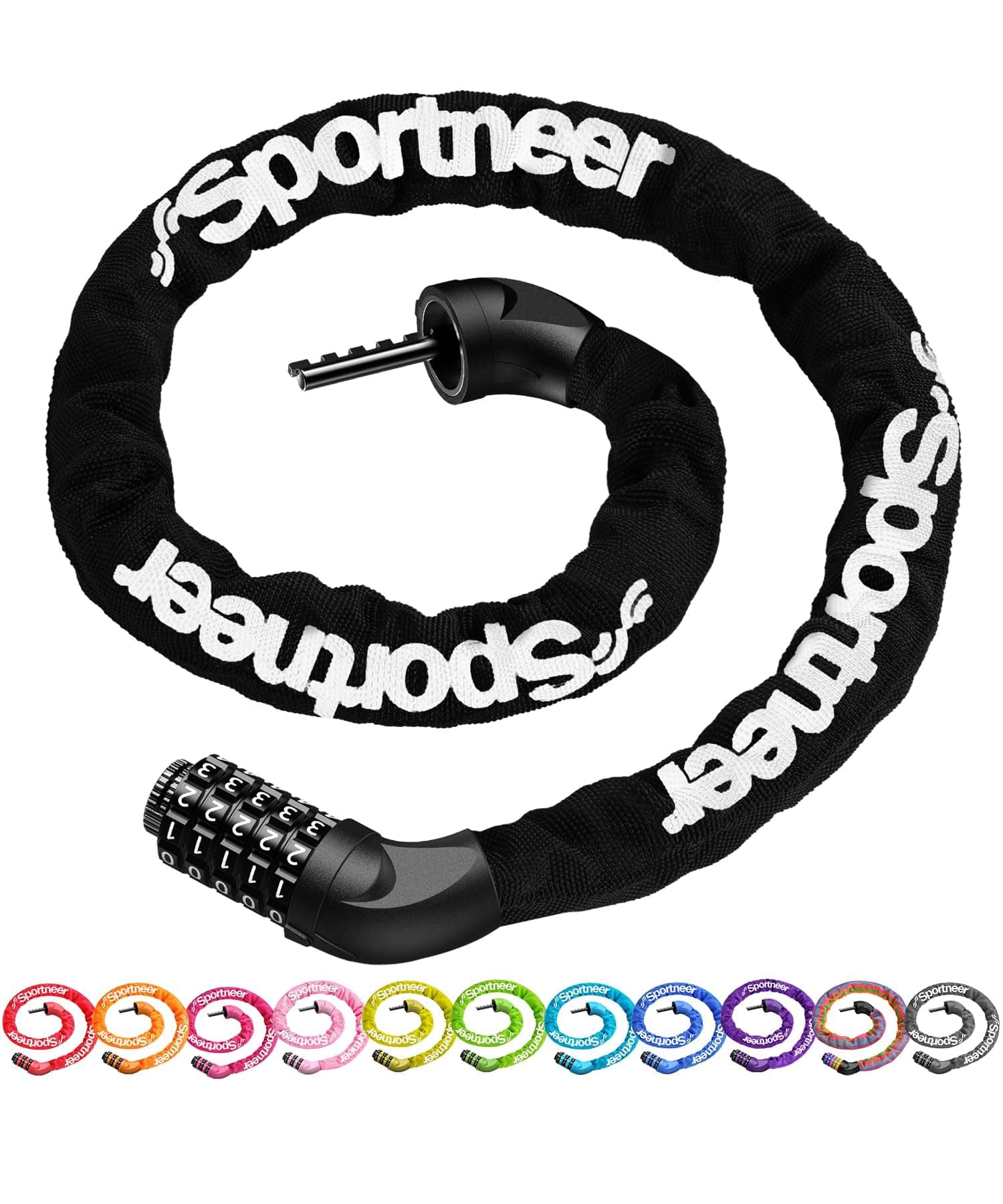 Sportneer Bike Lock: 5 Digit Combination High Security Anti Theft Bike Chain Lock - 3.2ft Heavy Duty Keyless Bicycle Lock for Bike, Motorcycle, Scooter, Door & Gate - 6mm Thick, Easy to Use, Black