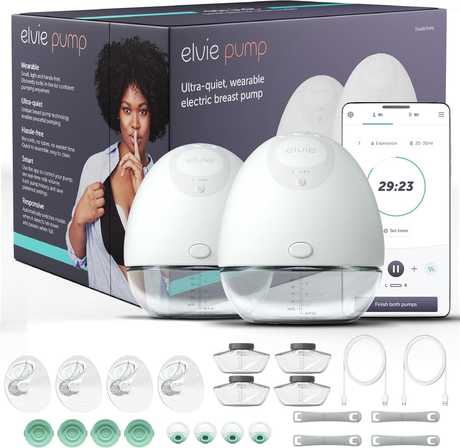Double, Wearable Breast Pump w/App - The Smallest & Quietest - Portable - Hands Free & Discreet - Automated with Four Personalized Settings