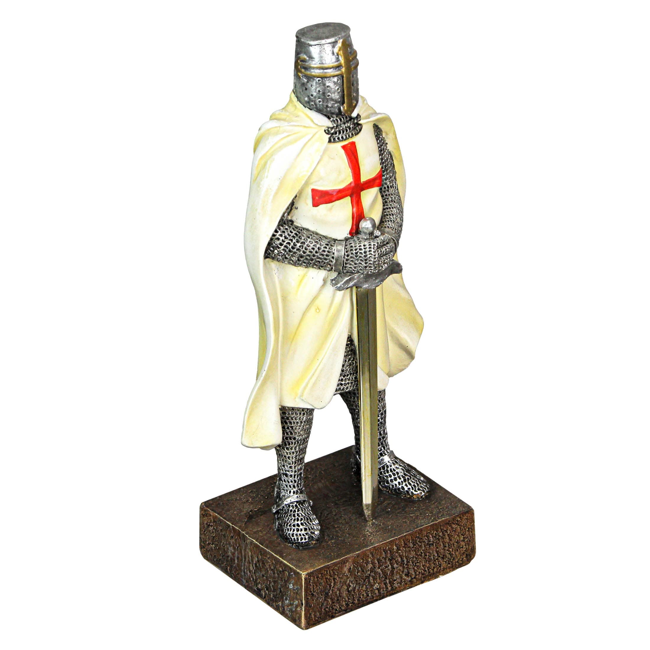 Zeckos Medieval Templar Knight in Battle Armor Painted Resin Statue Figurine - 10 Inches High - Capturing the Spirit of Medieval Courage, Chivalrous Valor and Honor