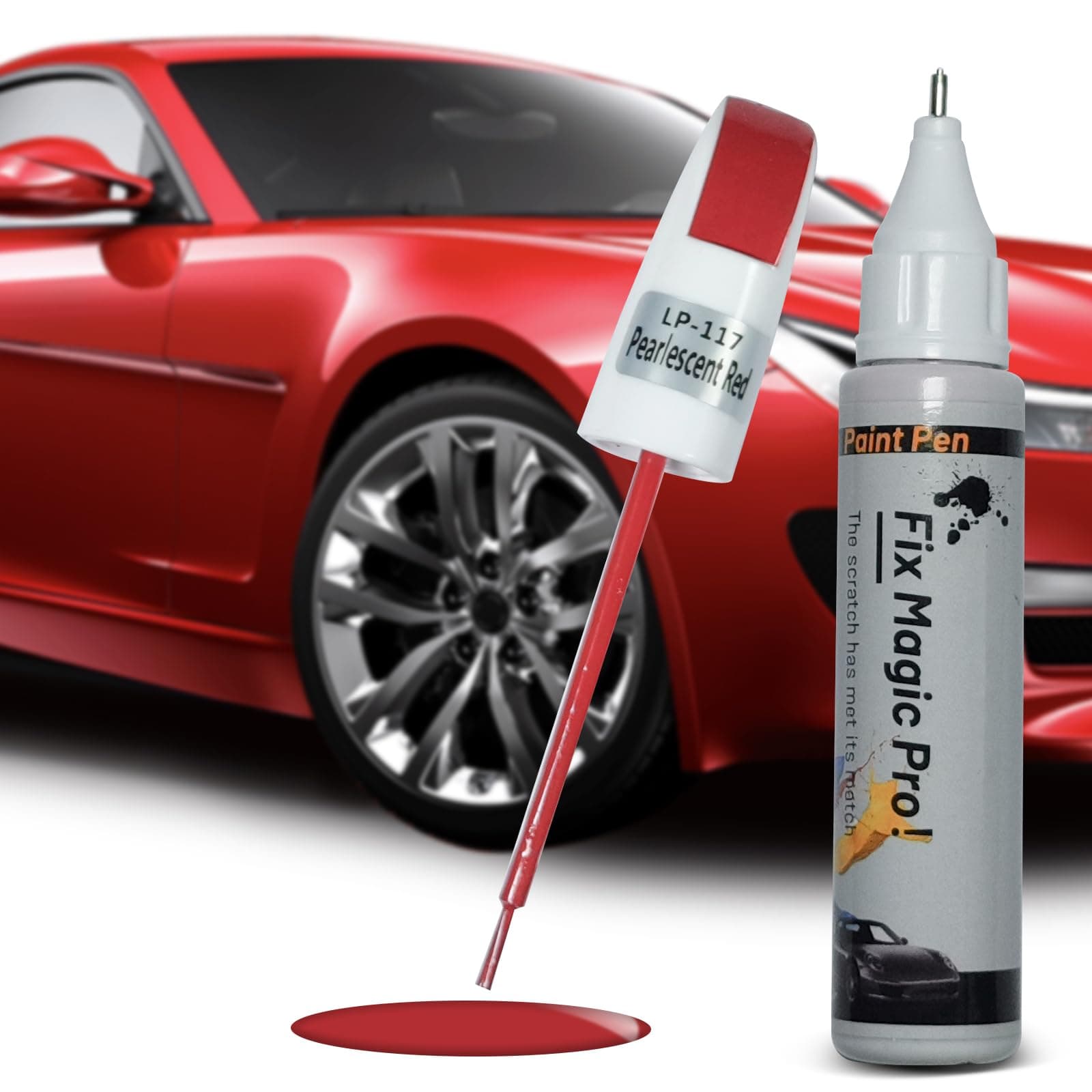 Ouzorp Car Touch Up Paint Black Fill Pen Scratch Repair Two-In-One(PEARL RED)