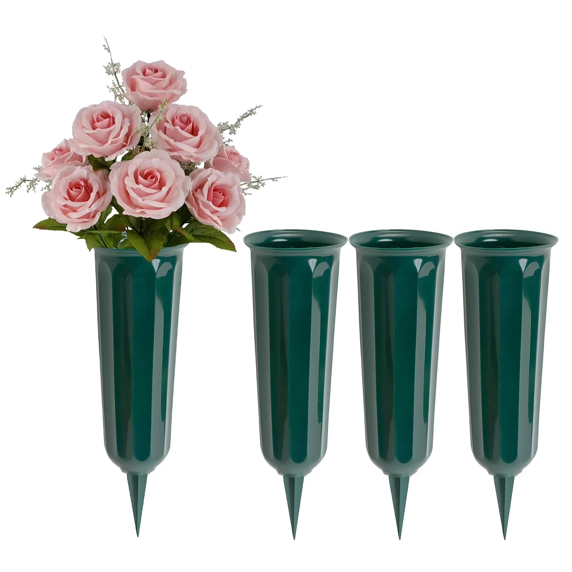 Black Duck Brand Set of 4 Green Cemetery Vases - 9.75"x3" Including Stake - Green to Blend with Turf
