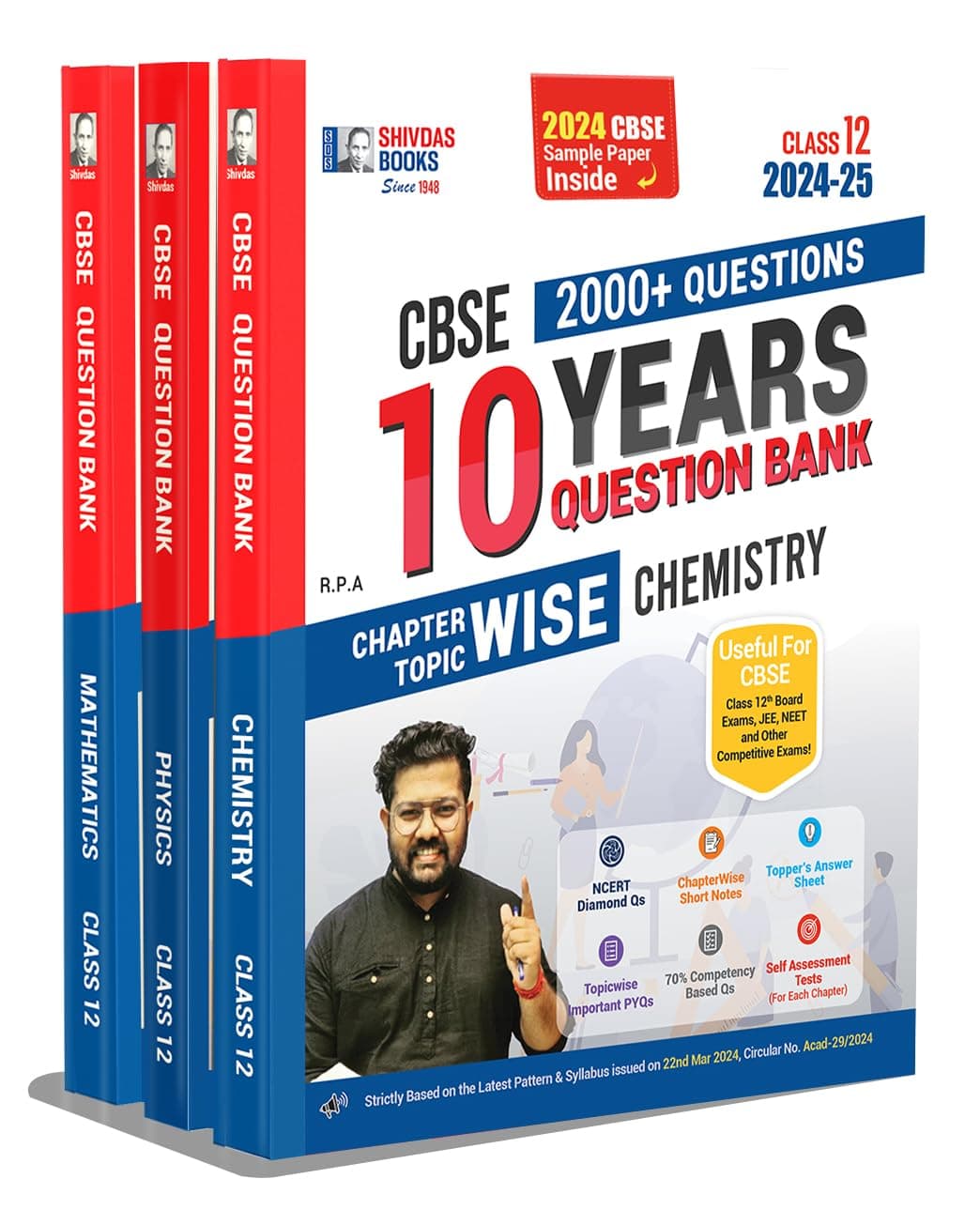 Shivdas CBSE Class 12 Physics | Chemistry | Mathematics (Science Stream Combo) Chapterwise Previous 10 Years Solved Papers Question Bank with MCQs for 2025 Board Exam (2024-25)