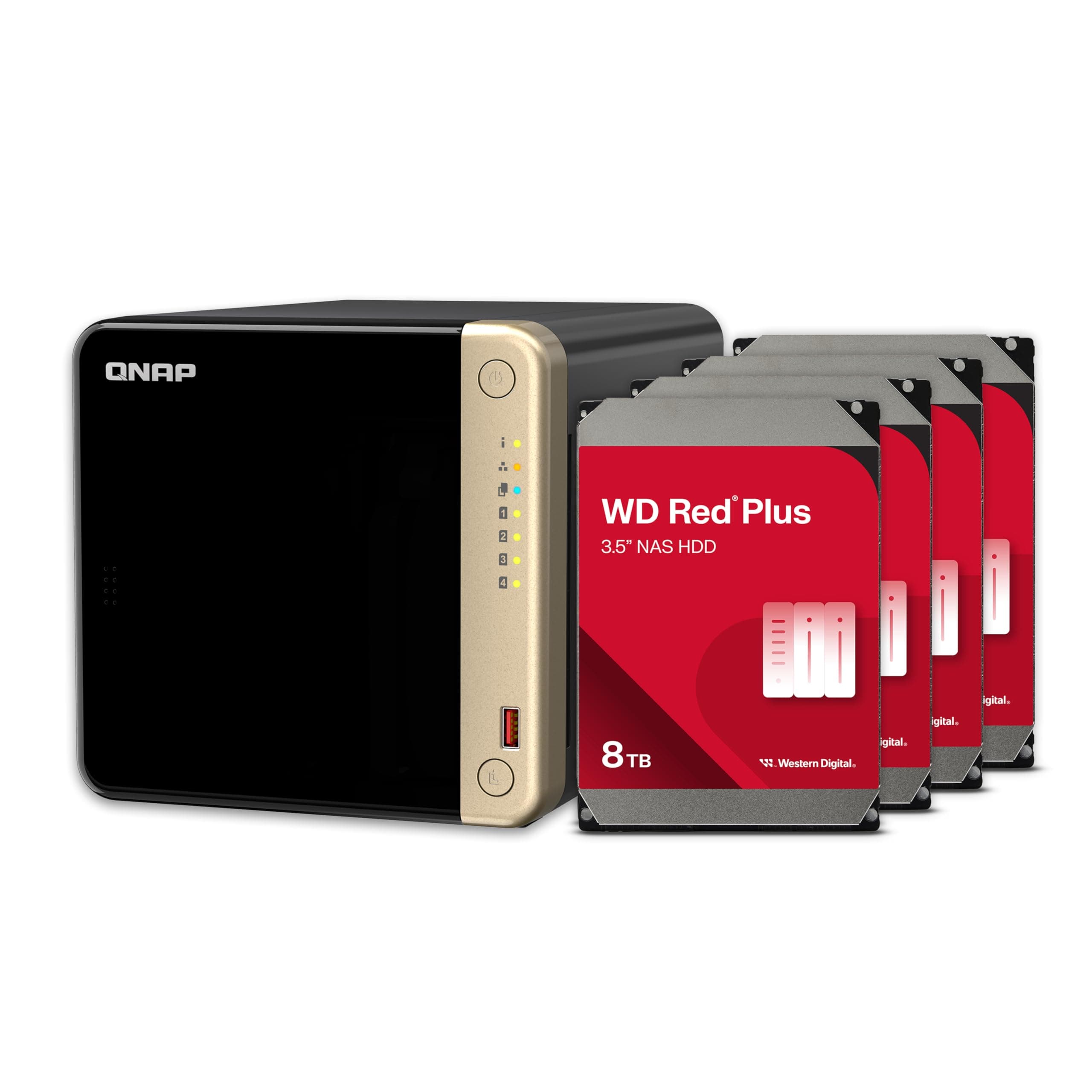 QNAP TS-464-8G-48WD-US 4-Bay High Performance Desktop NAS with 24TB Storage Capacity, Preconfigured RAID 5 WD Red Plus HDD Bundle