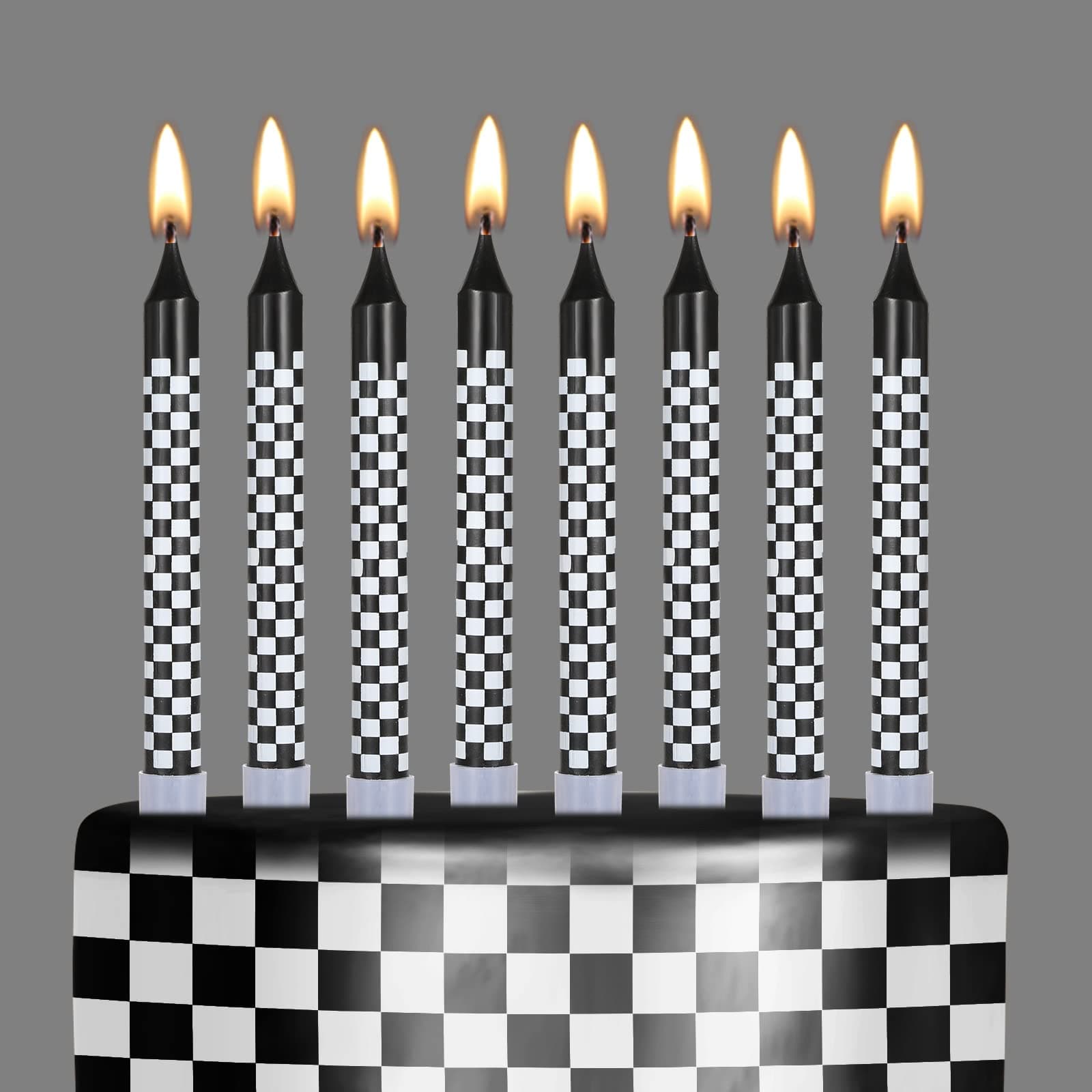 12 Pcs Toy Inspired Story Themed Birthday Candles for Cake Cartoon Story Tall Thin Checkered Flag Celebration Candle for Birthday Shower Wedding Anniversary Party (Racing Car)