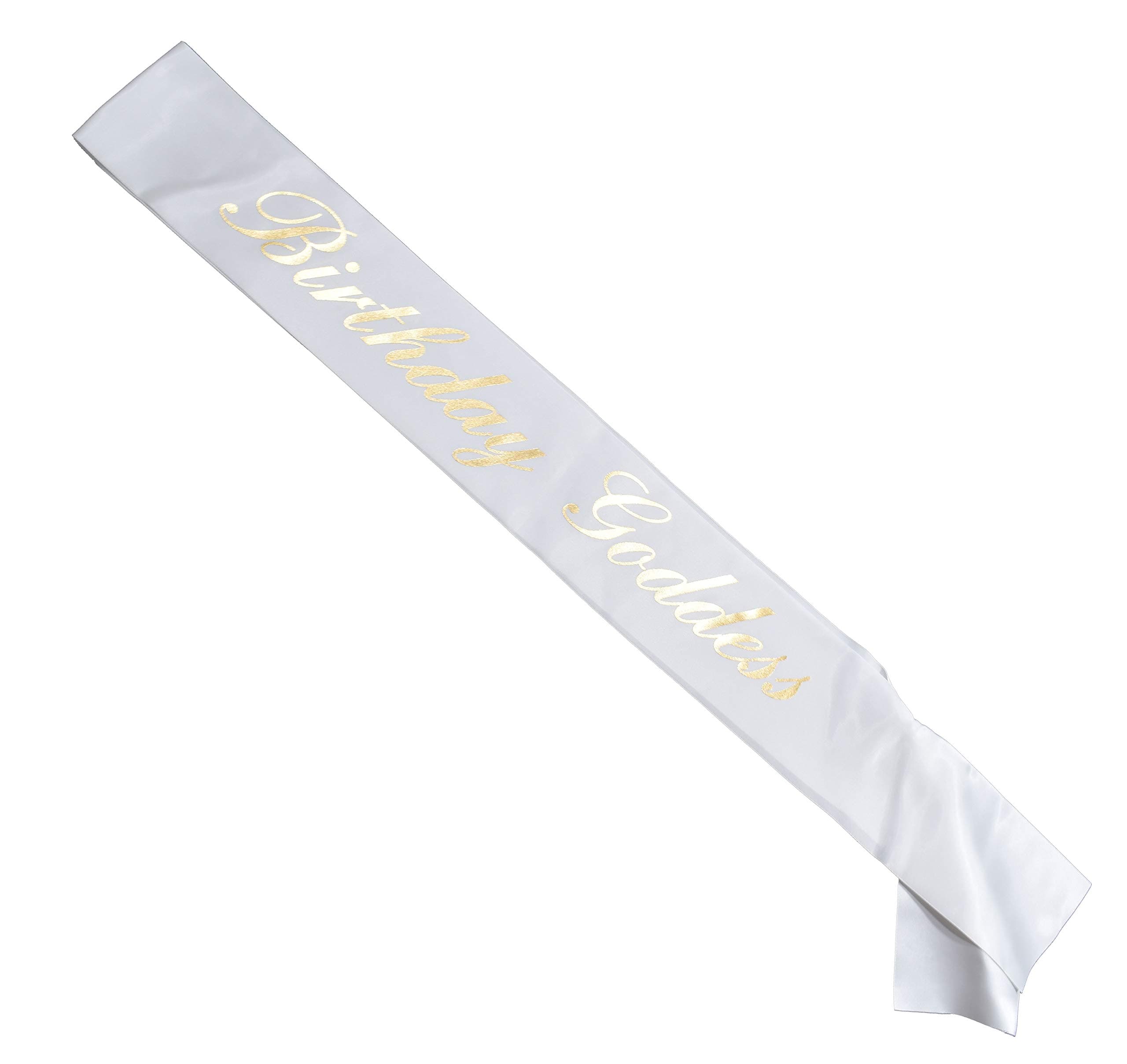 Birthday Goddess Sash with White Sash and Reflective Gold Lettering