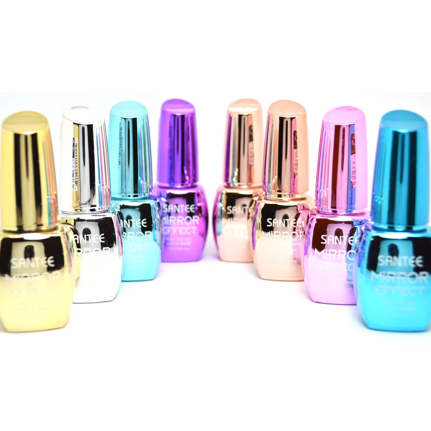 8 Full Color Mirror Effect Chrome Metallic No UV/LED Nail Polish Bold Lacquer + Free ZipBag