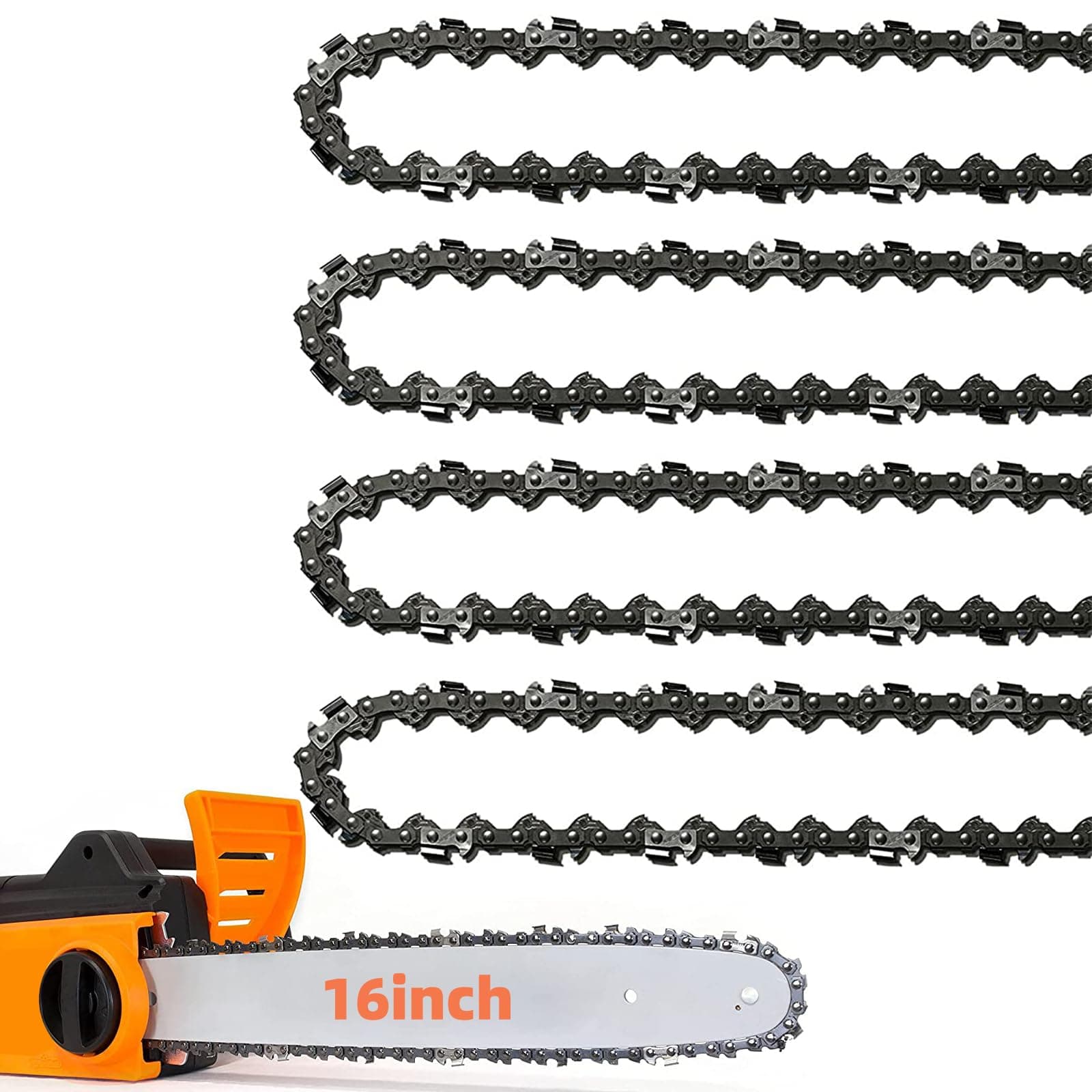 4 Pack 16 Inch Chainsaw Chain 56 Drive Links .050" Gauge, 3/8" Pitch, 16" Replacement Chain Low-Kickback Chainsaw Chains Compatible with Craftsman, Echo, Homelite, Poulan