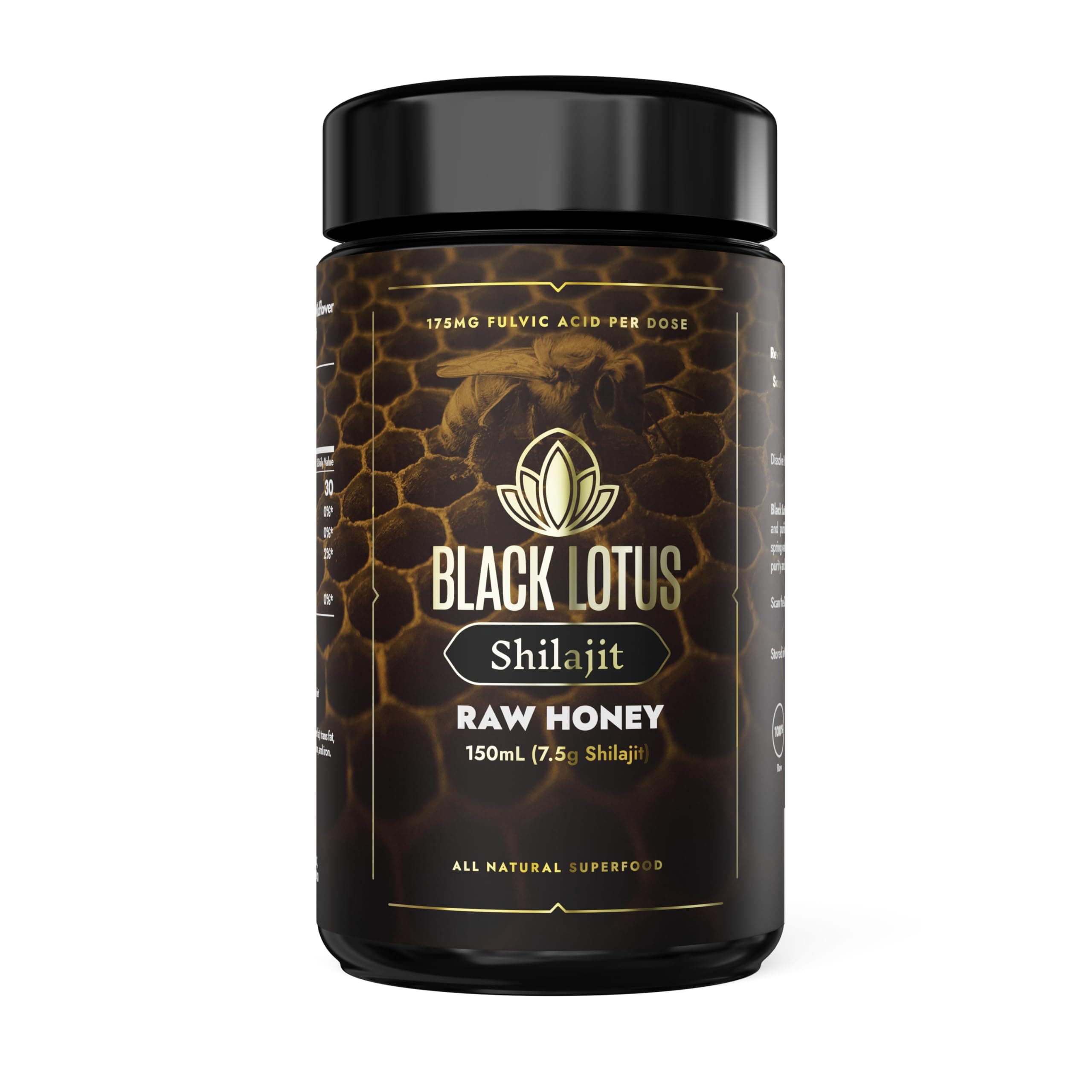 Black Lotus Pure Shilajit Resin Raw Honey Liquid Tincture, 150ml, 100% Pure Natural Shilajit for Men & Women, Amino Acids, 175mg Fulvic Acid, 85 Ionic Trace Minerals, For Immune Support, Focus, Energy