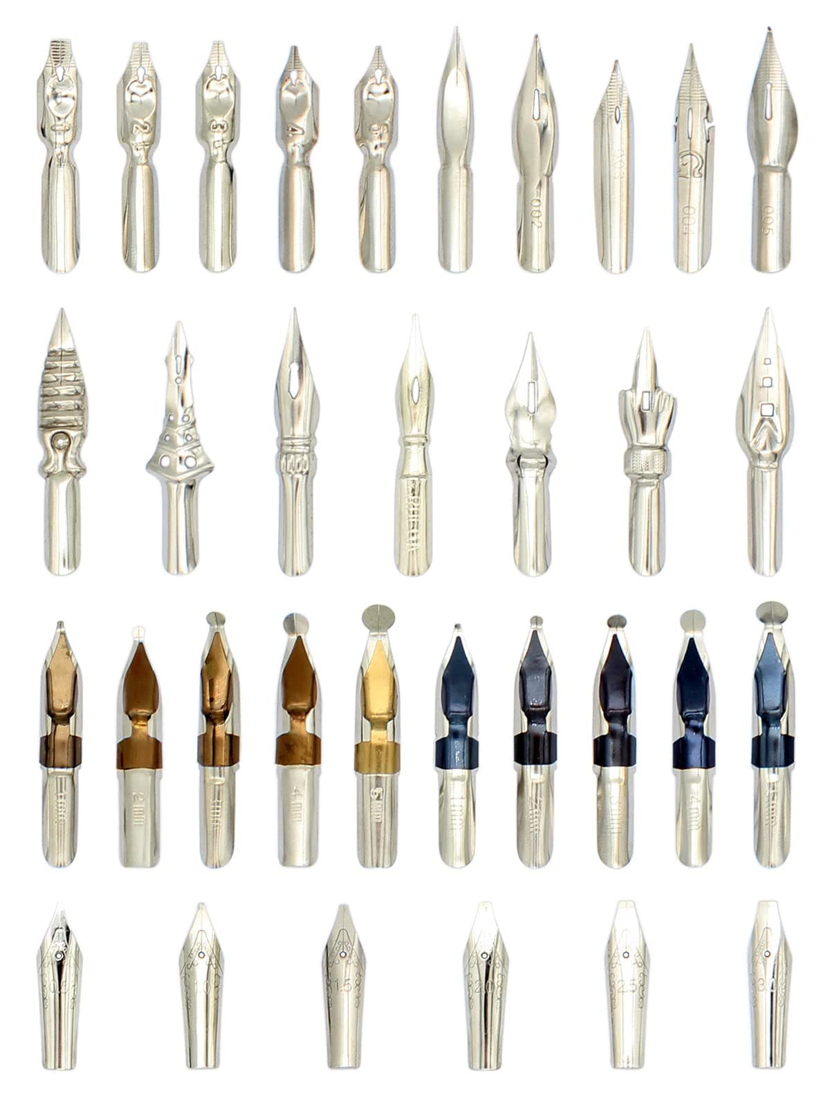 Gullor A Bunch of Nibs for Comic Dip Pen, Assorted Calligraphy Dip Pen Nibs, Various Sizes and Shapes, 33 Nibs in Box
