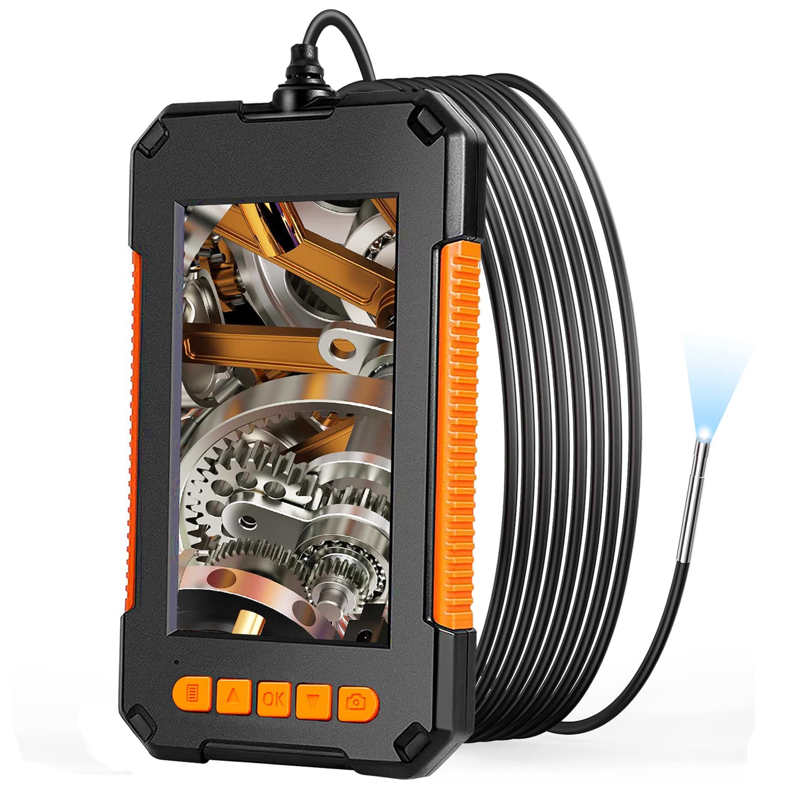 Industrial Endoscope, 3.9mm Borescope Inspection Camera 4.3'' Screen 1080P HD Snake Camera with Light, Semi-Rigid Cable, 32G TF Card for Car, Engine, Pipe Checking (3.9mm, 6.5Ft)