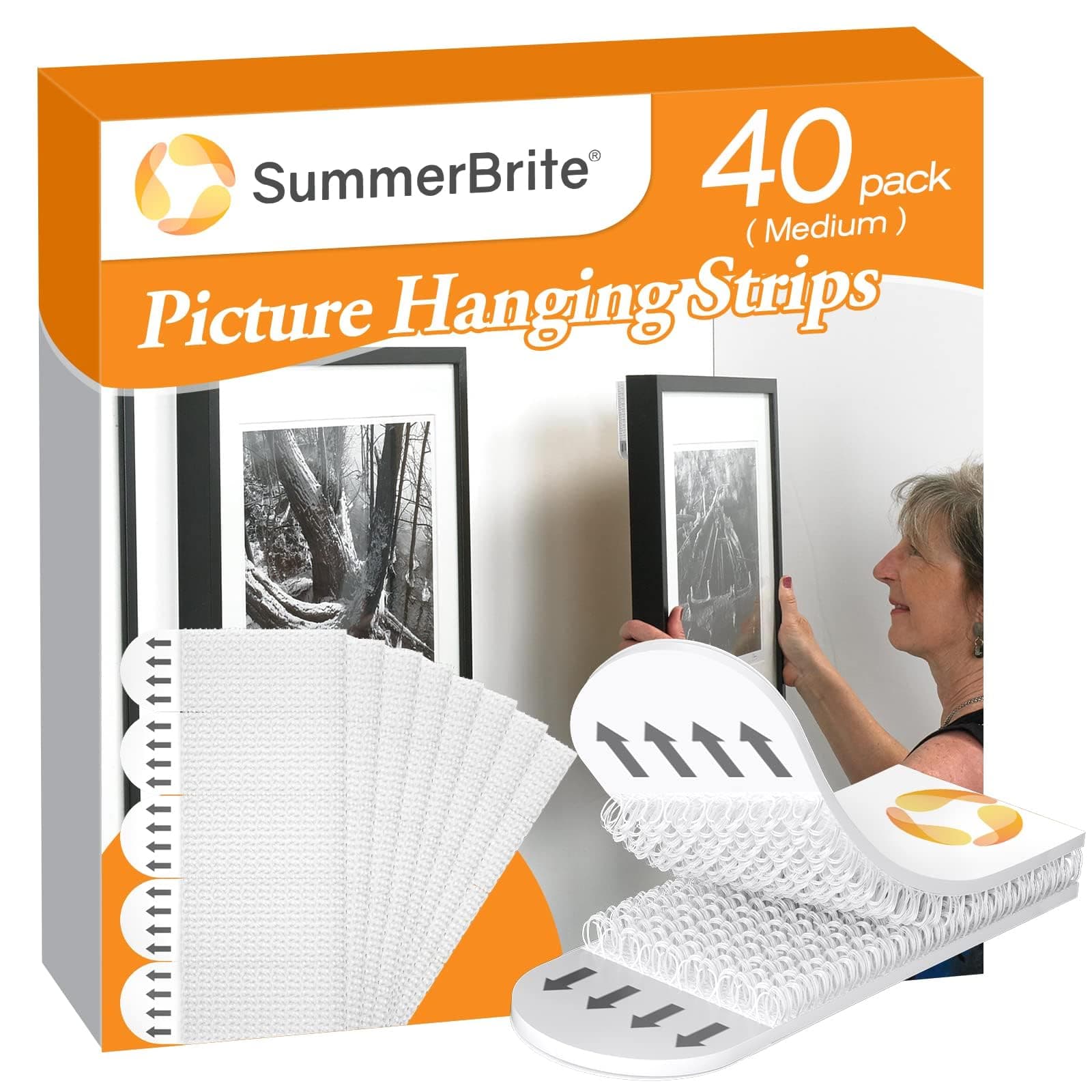 Picture Hanging Strips 40 Strips, Damage Free Removal, Wall Poster Picture Hangers Without Nails, Sticky Hook & Loop Adhesive Strips for Poster/Picture/Home/Office, 20 Pairs/Medium, White