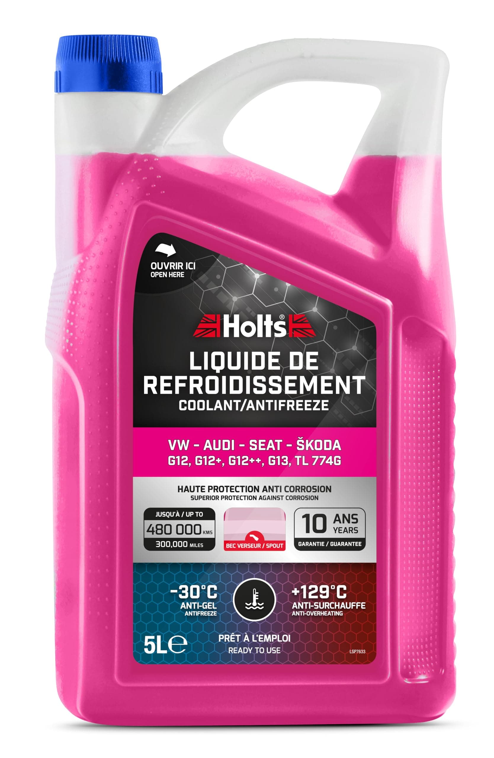 Holts HAFR0006B Antifreeze Coolant for Car VW-Audi-Seat-Skoda G12, G12+, G12++, G13, G12 EVO 10-year 300k mile long life protection to -30°C, Pink, 5 Litre
