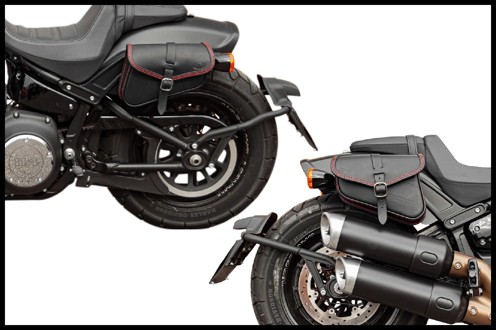 Leather Saddle Bag Right & Left for Harley Davidson Softail 2018-2022 Fat Bob, Low Rider S, Street Bob, Slim, Low Rider Made in Italy (Set - Red Stitches)