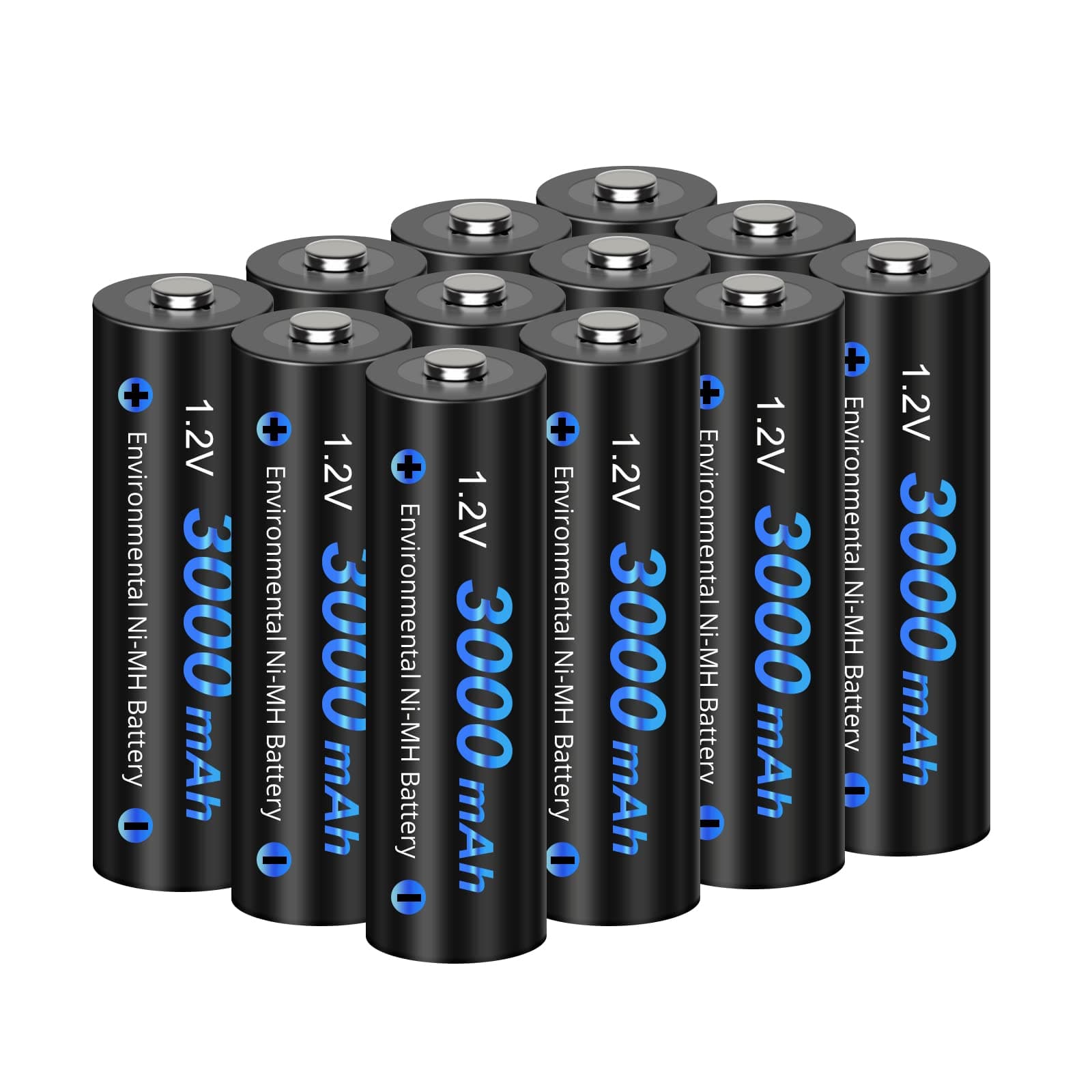 CITYORK 12 Pack 3000mAh 1.2V AA Ni-MH Rechargeable Batteries for Solar Lights with Case