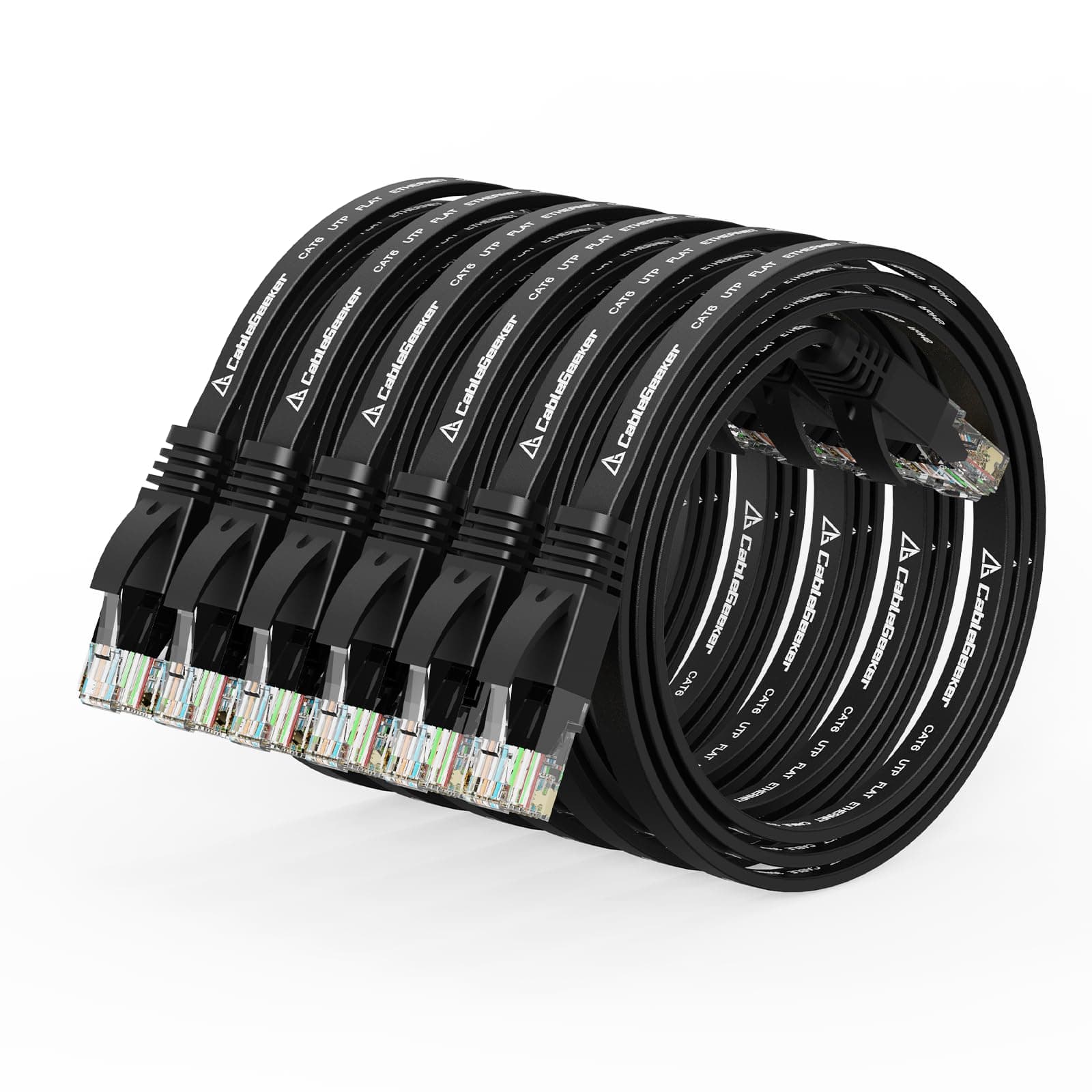 Cat 6 Ethernet Cable 1.5ft 6Pack Cat6 Internet Network Cable - Flat Ethernet Patch Cable Short - 1.5ft Computer Cable Black