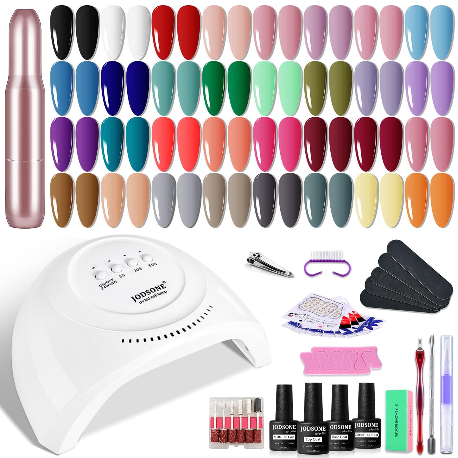 JODSONE 36 Pieces Gel Nail Polish Set U V Light Nail Drill Beginner Set Glossy Surface Easy To Apply Matte Texture All-In-One Manicure Kit