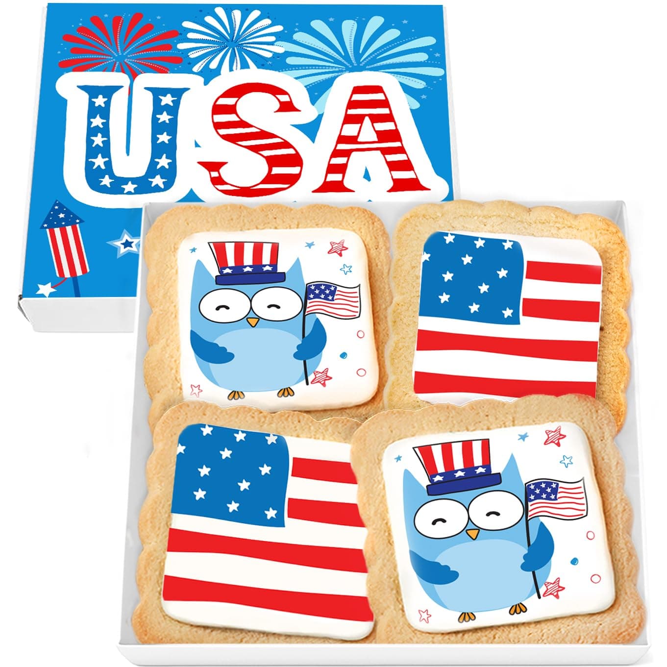 Labor Day Gift Basket Cookies Patriotic Flag 4 Pack INDIVIDUALLY WRAPPED American Party Favors For Kids Men Women Red White Blue Picnic BBQ | Nut Free