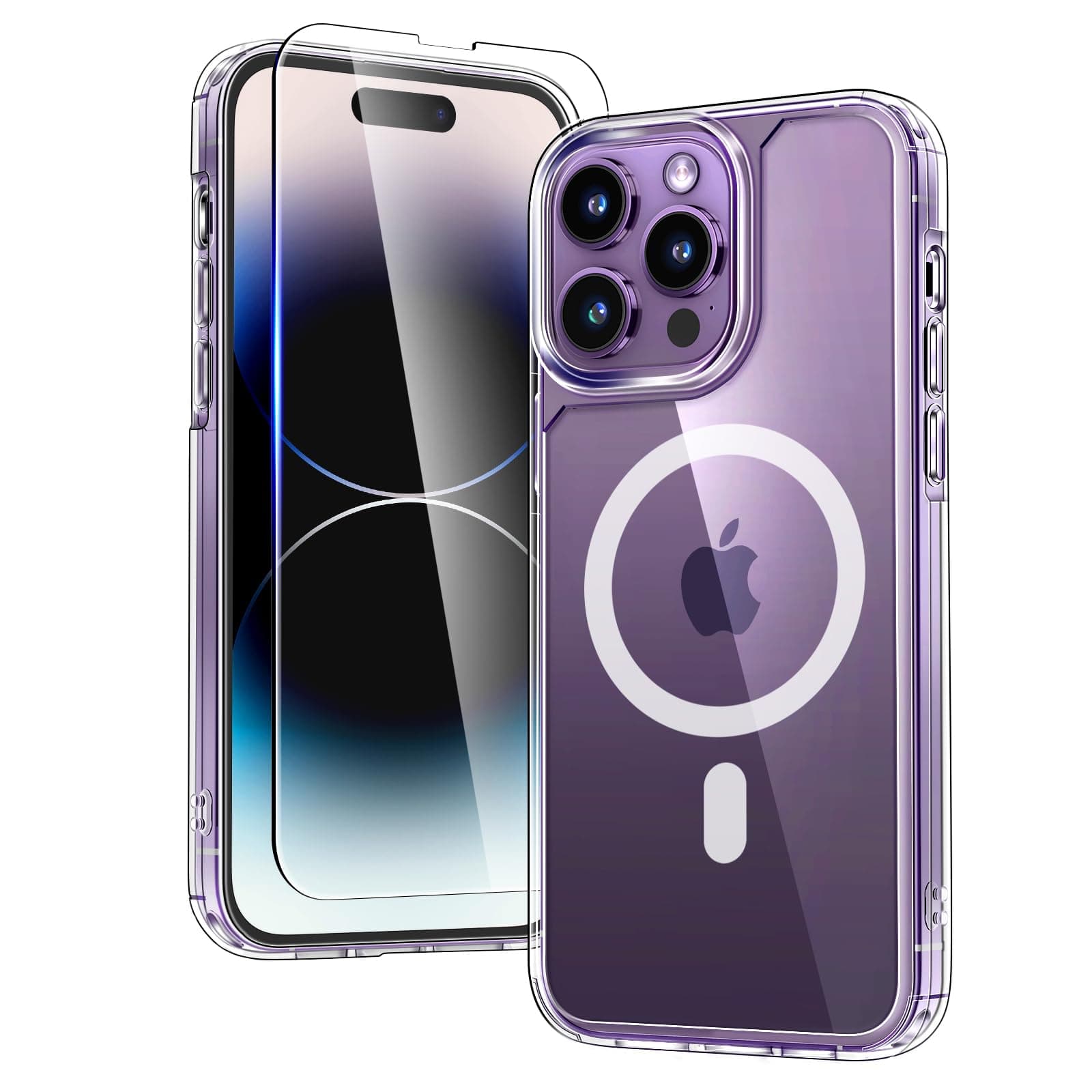 TAURI 2 in 1 Magnetic for iPhone 14 Pro Case Clear, Compatible with Magsafe [Not-Yellowing] with Screen Protector, Military-Grade Protection, Slim Case for iPhone 14 Pro
