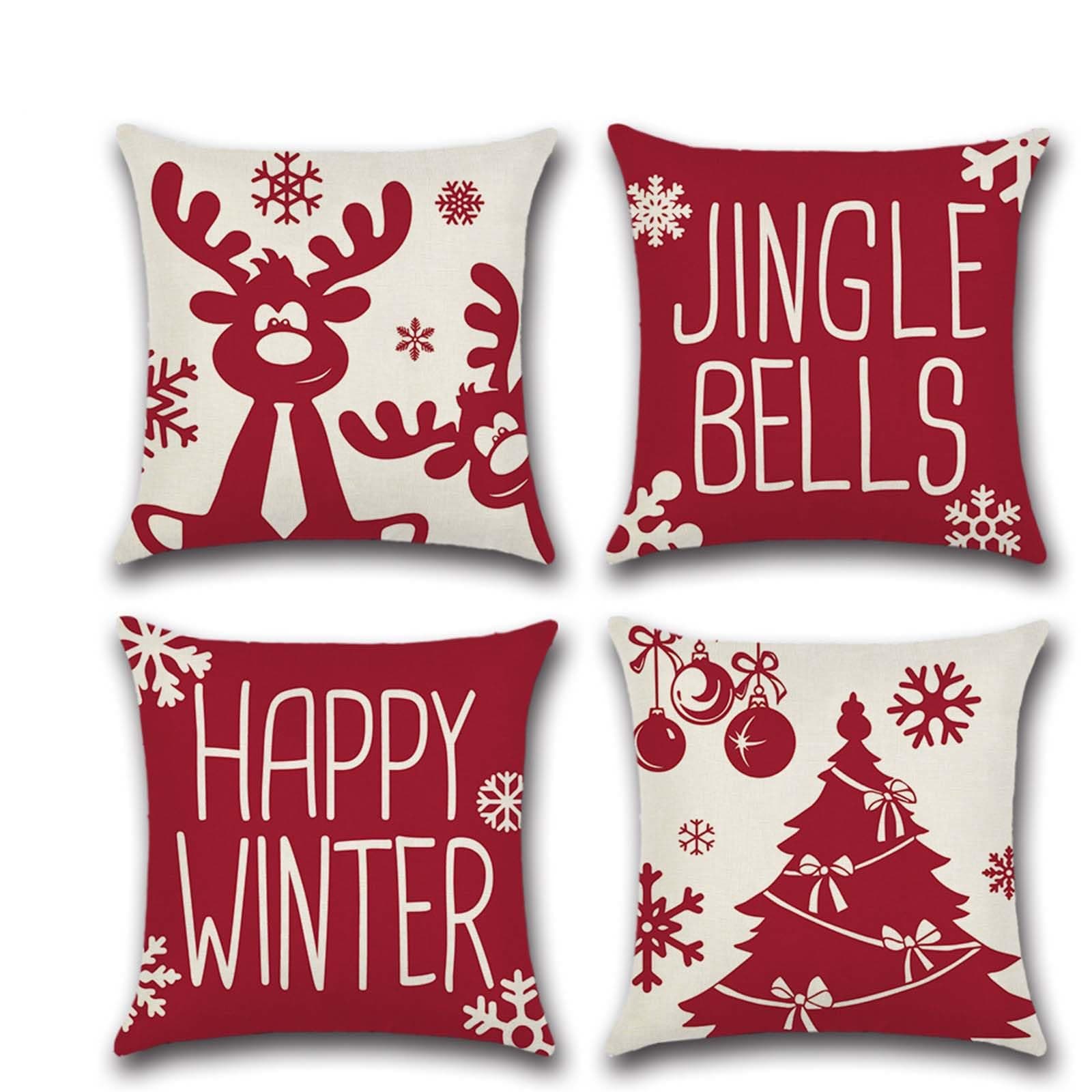 LYNZYM Christmas Pillow Covers 18x18 Set of 4 for Christmas Decorations, Snowman Reindeer Throw Pillow Cases Cushion Cases Winter Decorative Farmhouse for Sofa Couch Living Room Home Decor