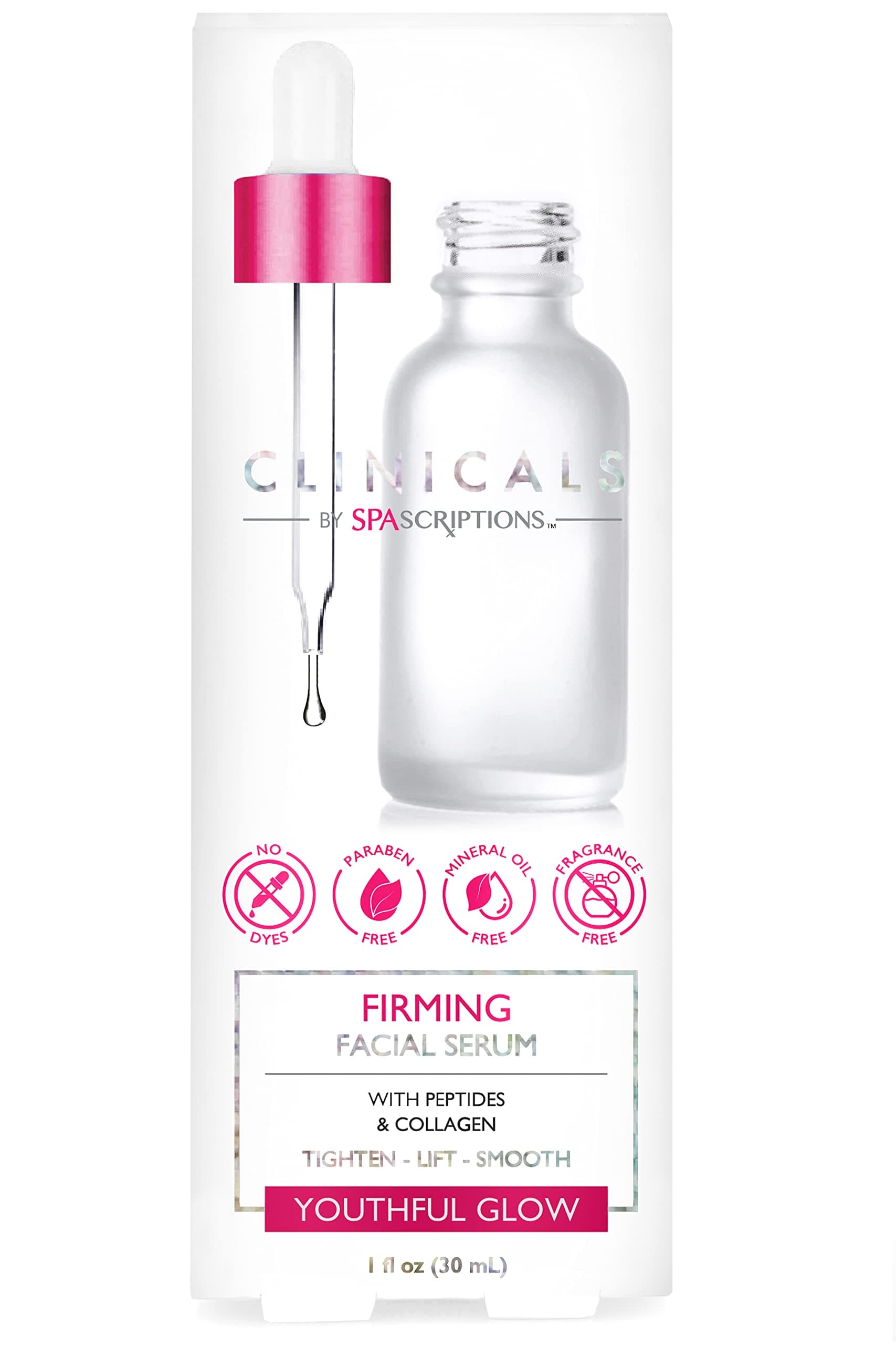 SpaScriptions Clinicals Firming Facial Serum with Peptides and Collagen to Tighten, Lift, and Smooth your Skin to a Youthful Glow